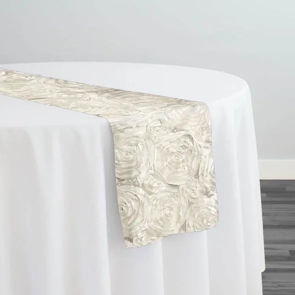 15pcs - Rose Satin (3D) Table Runner 14"x108" - Ivory 113