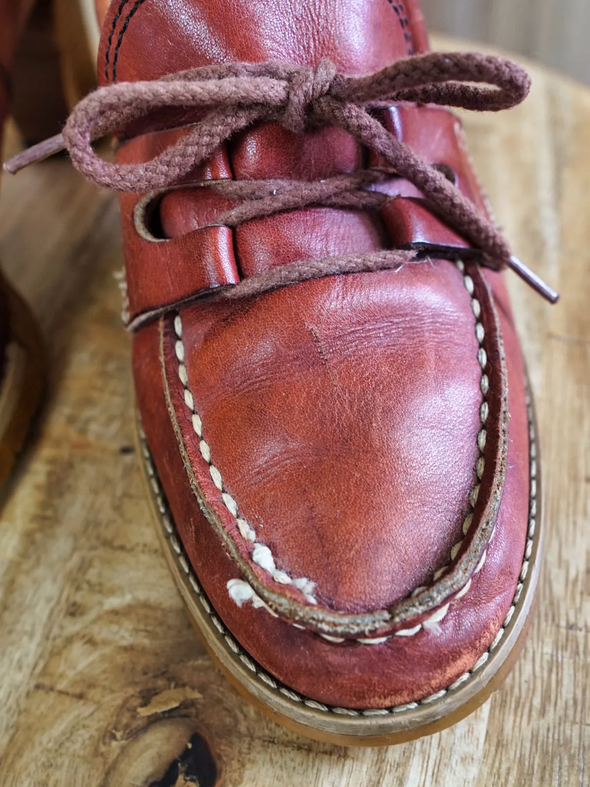 70's Whiskey Leather Lace-Up Loafers | 9.5