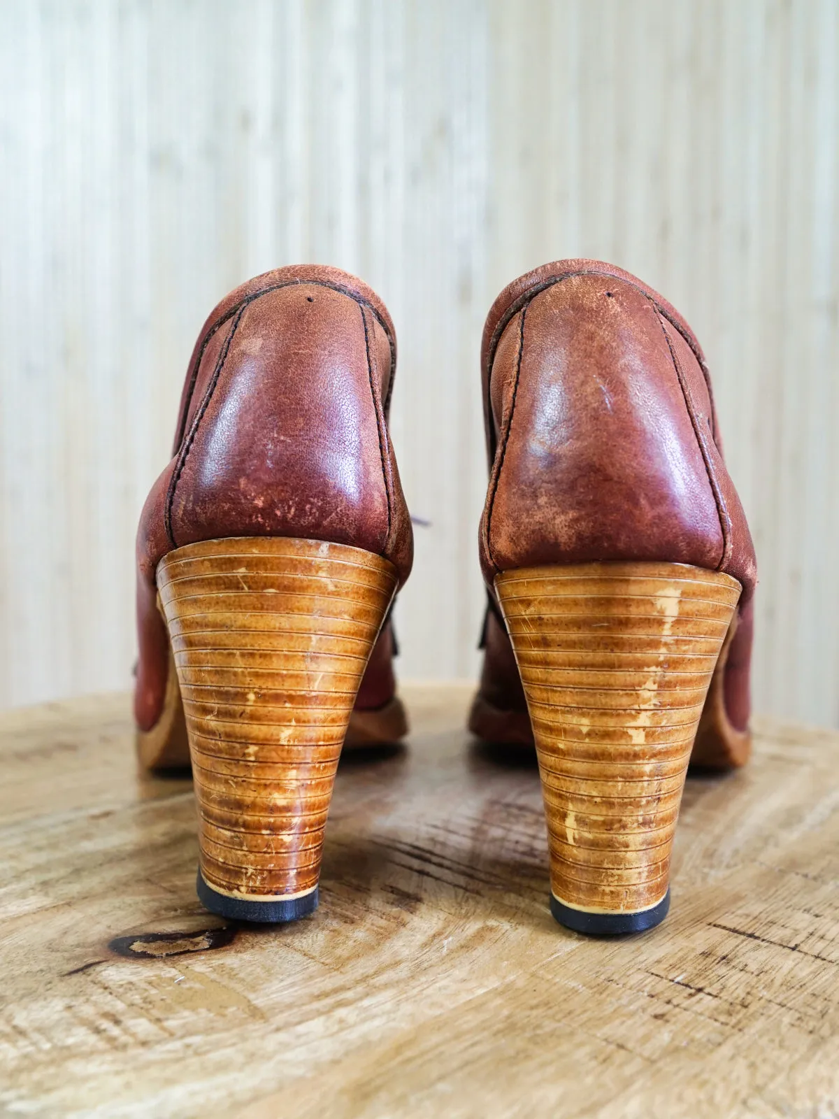 70's Whiskey Leather Lace-Up Loafers | 9.5