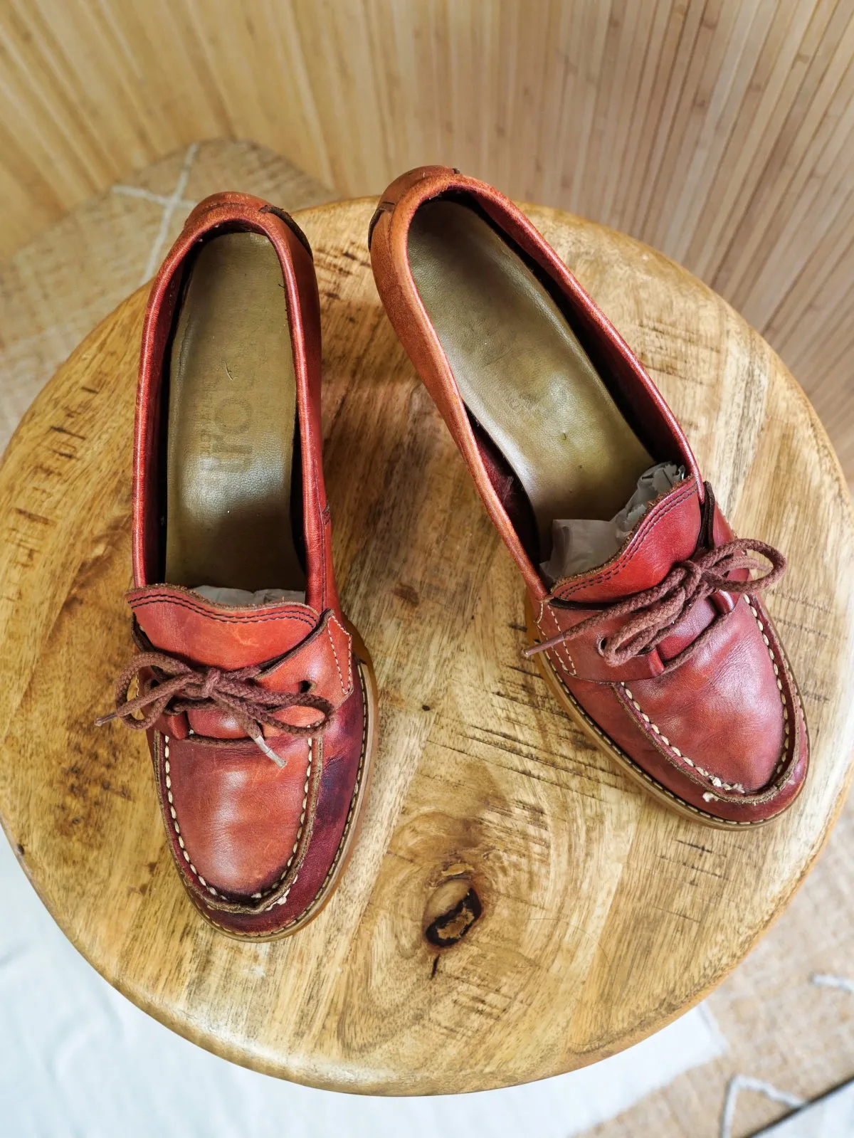 70's Whiskey Leather Lace-Up Loafers | 9.5