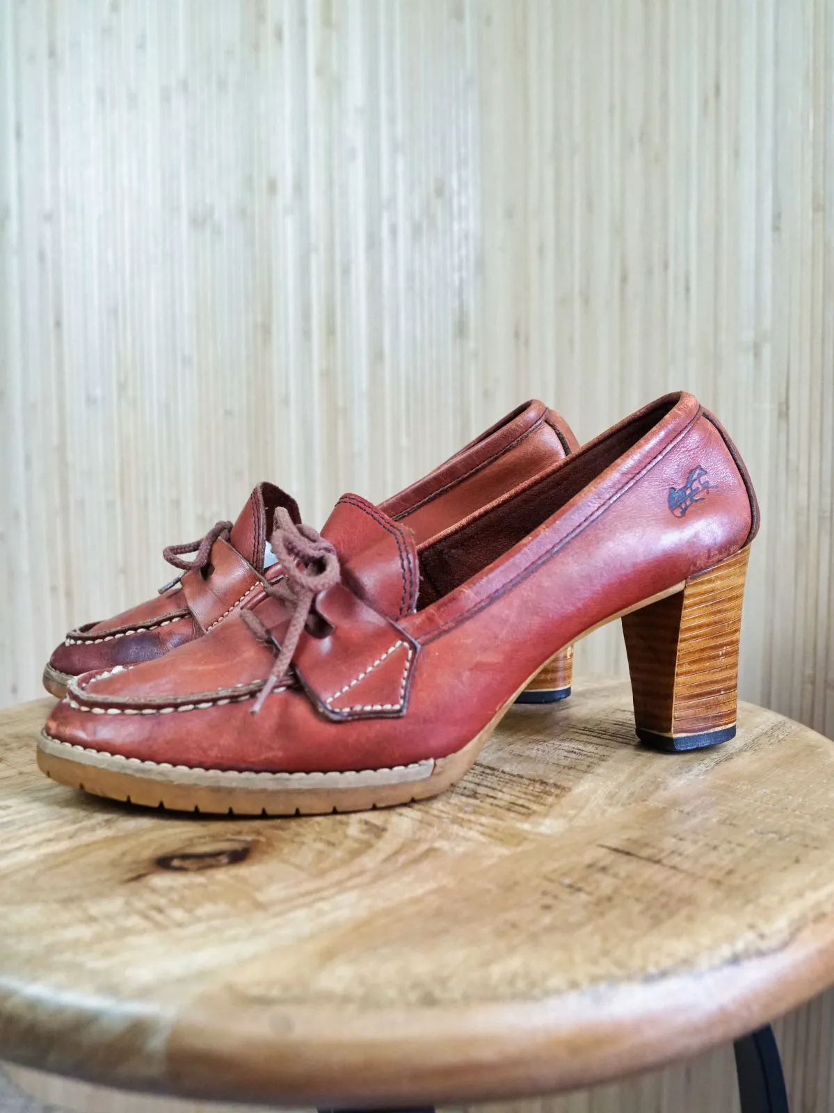 70's Whiskey Leather Lace-Up Loafers | 9.5