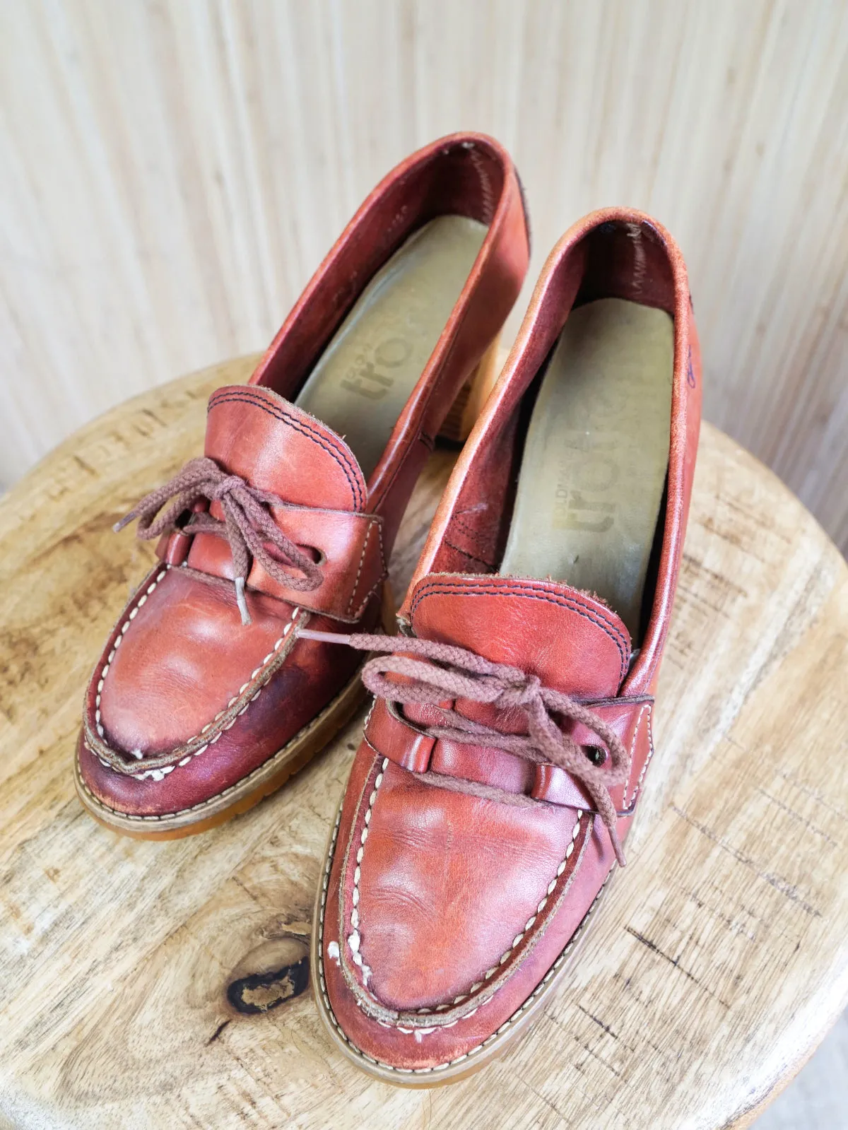 70's Whiskey Leather Lace-Up Loafers | 9.5