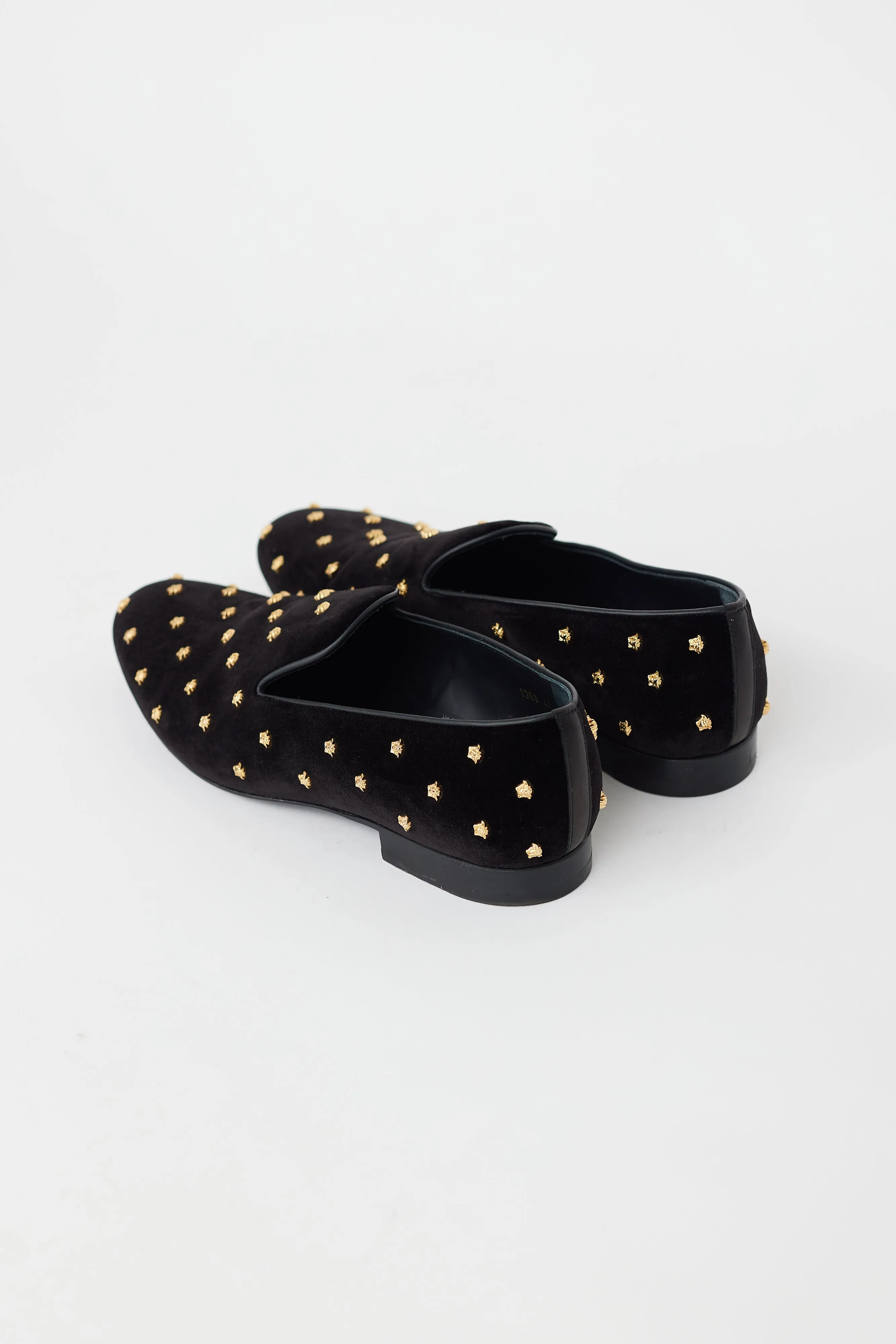 Black & Gold Velvet Medusa Embellished Loafer