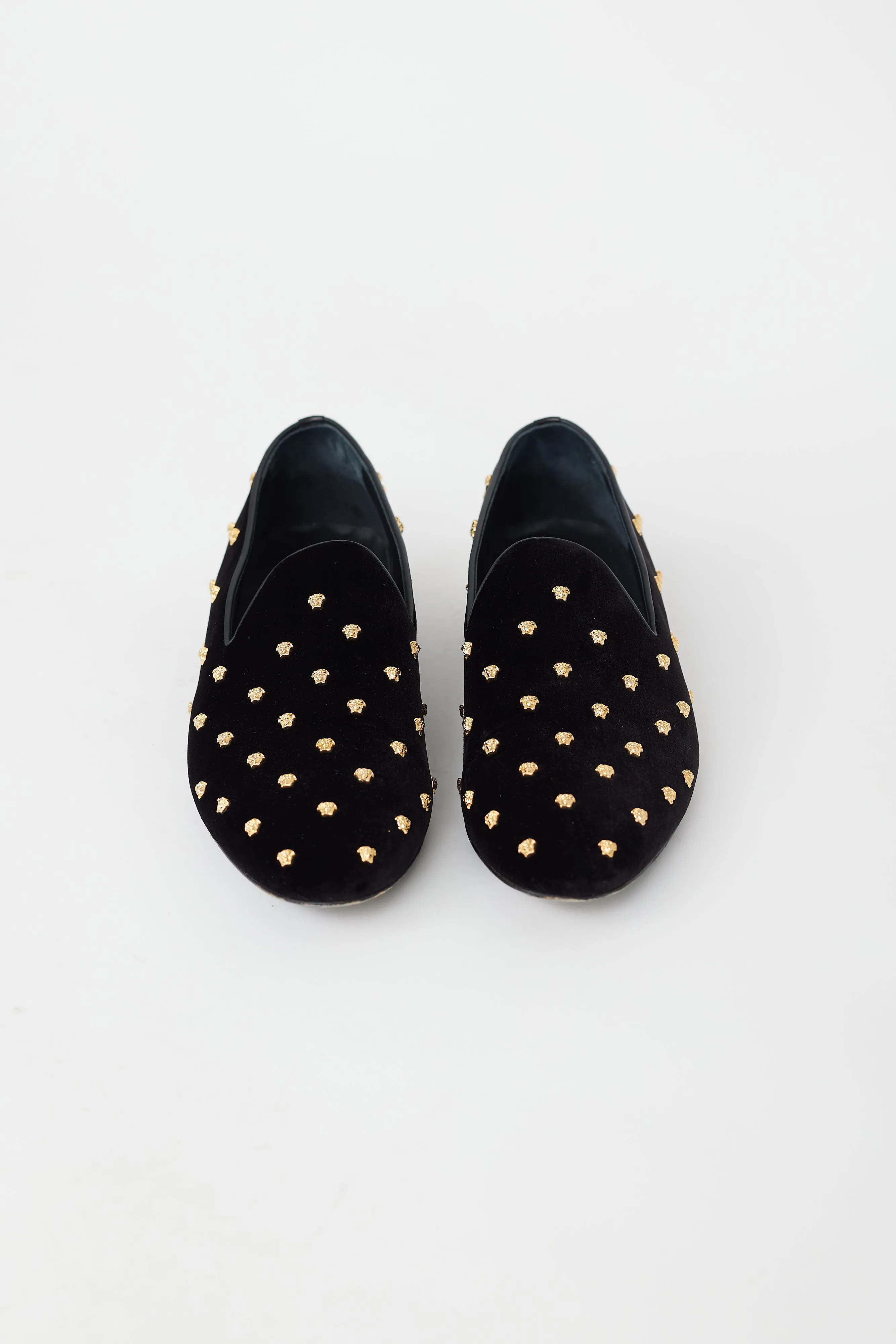 Black & Gold Velvet Medusa Embellished Loafer