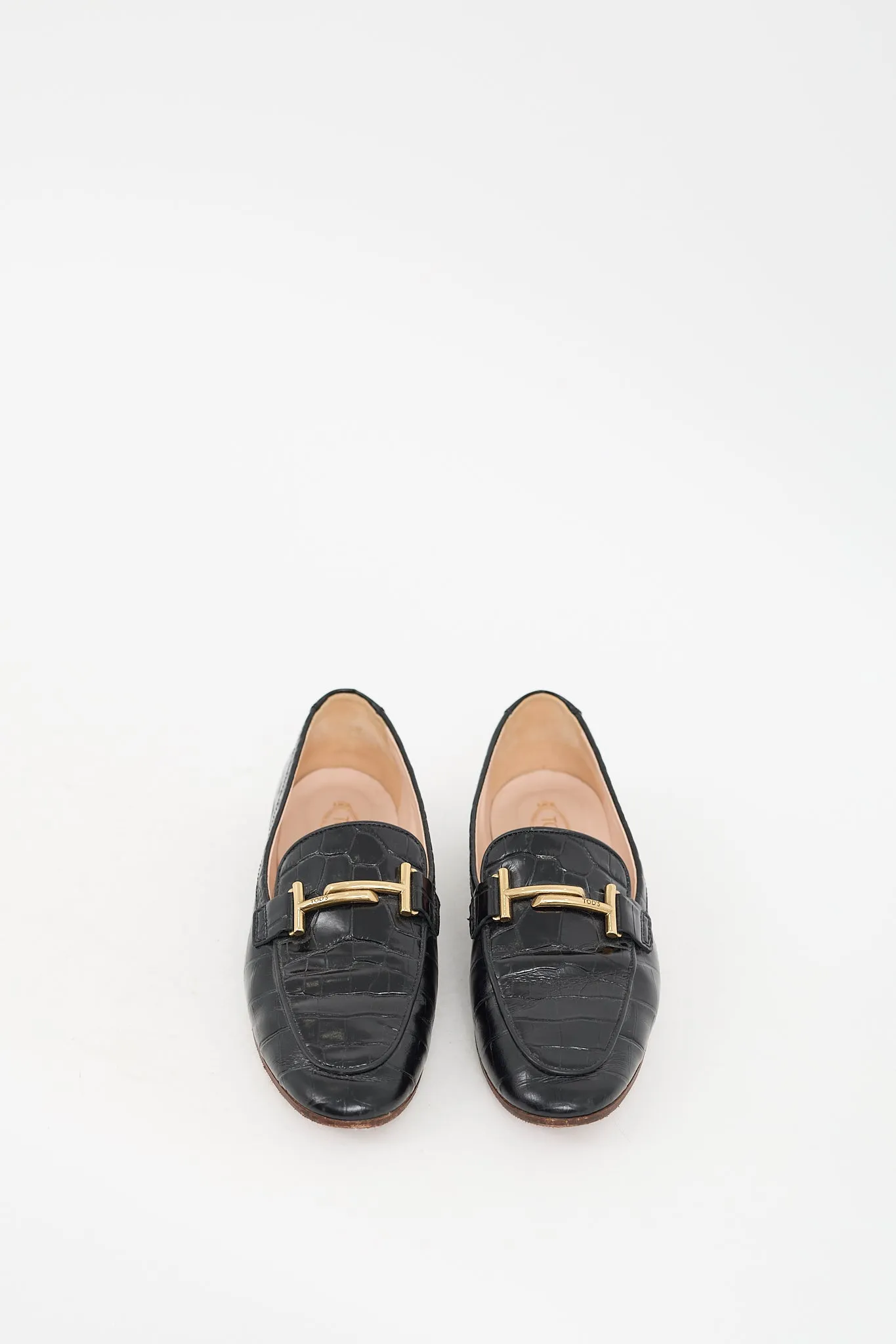 Black Leather Embossed Double T Loafer