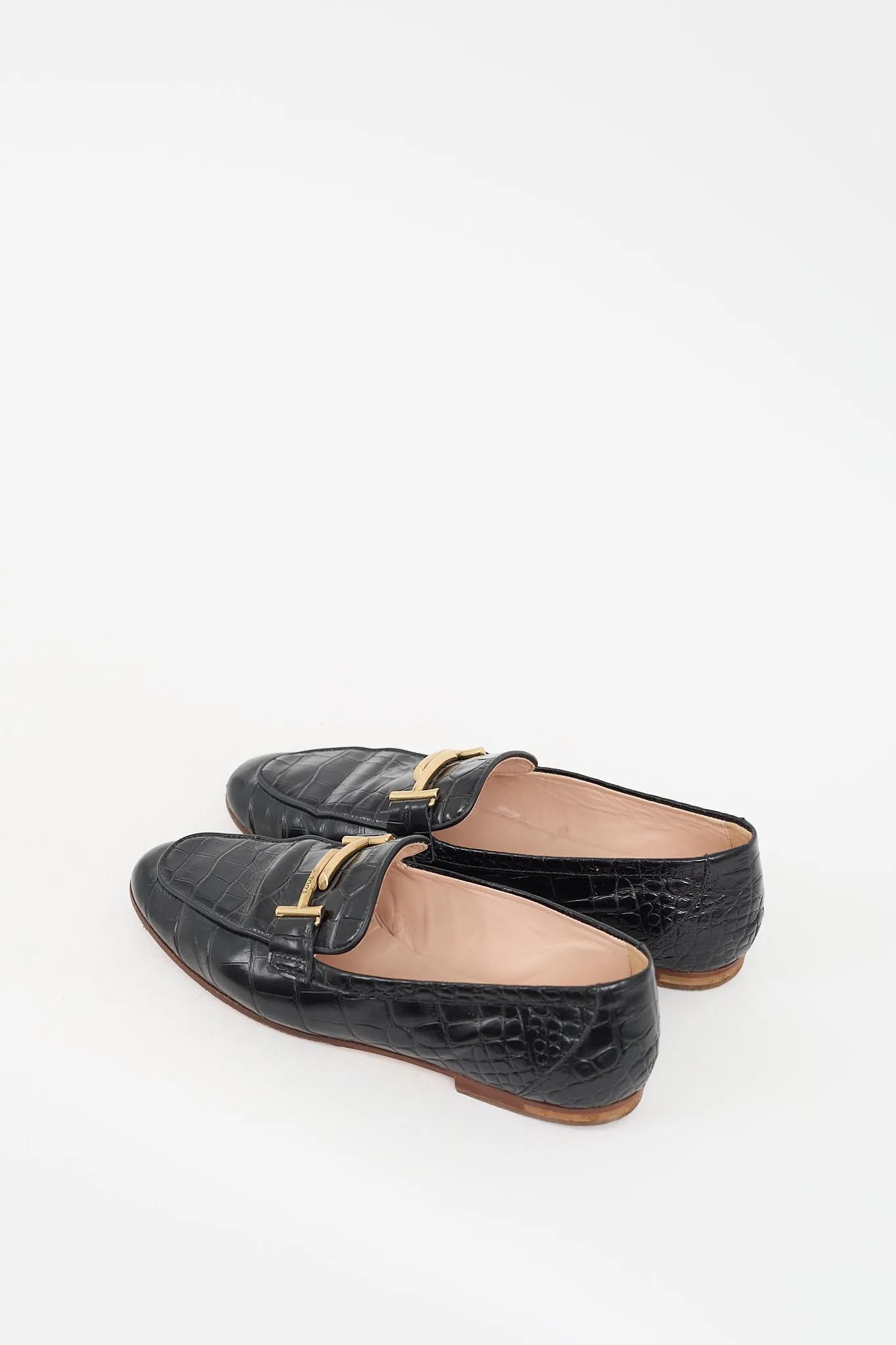 Black Leather Embossed Double T Loafer