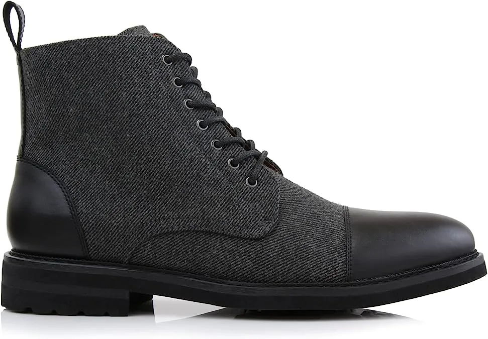 Black&Grey Woolen and Leather Lace-up Fashion Chukka Boots with Zipper Closure