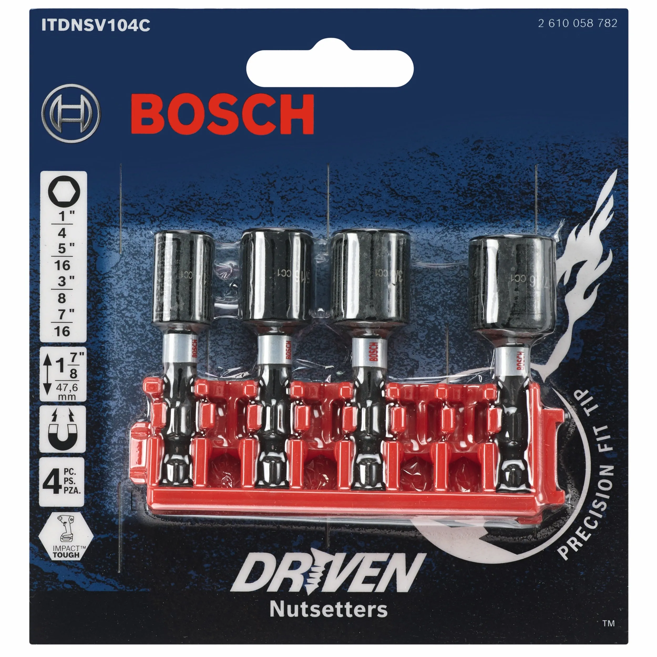 BOSCH ITDNSV104C 4 pc. Driven 1-7/8 In. Impact Nutsetter Set with Clip for Custom Case System