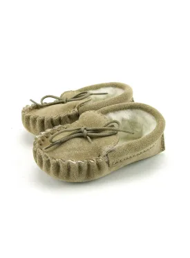 British Made Children's Moccasin Slippers Beige