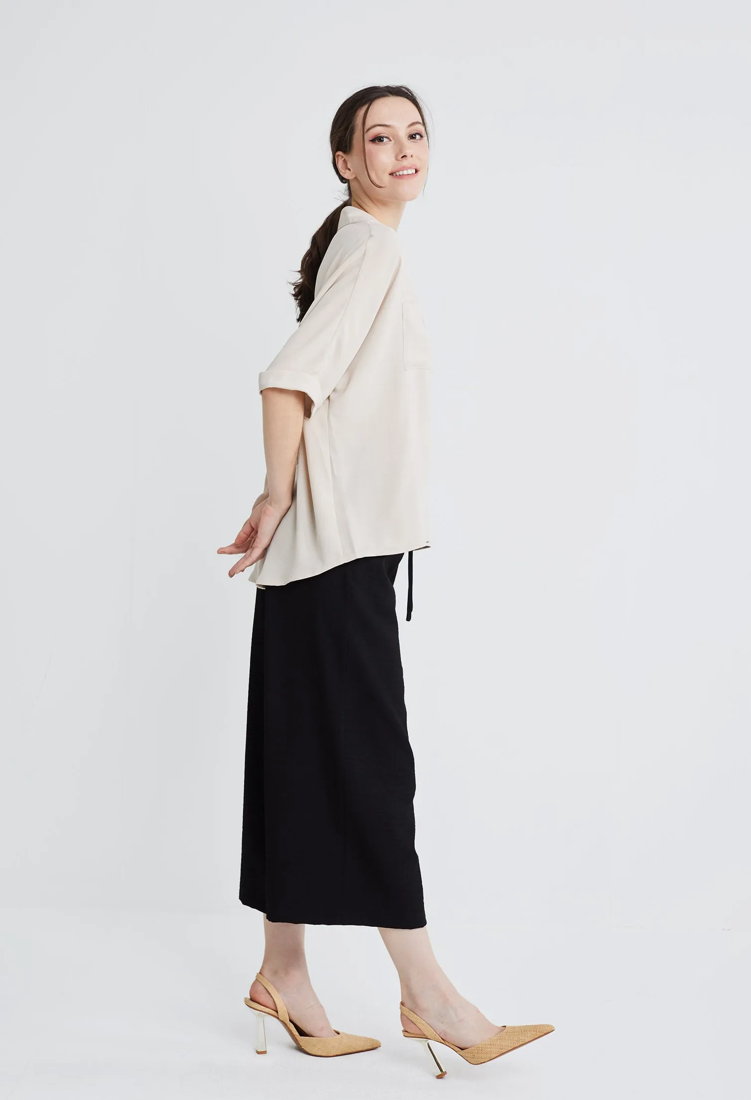 Casual Folded Cuff Sleeve Blouse