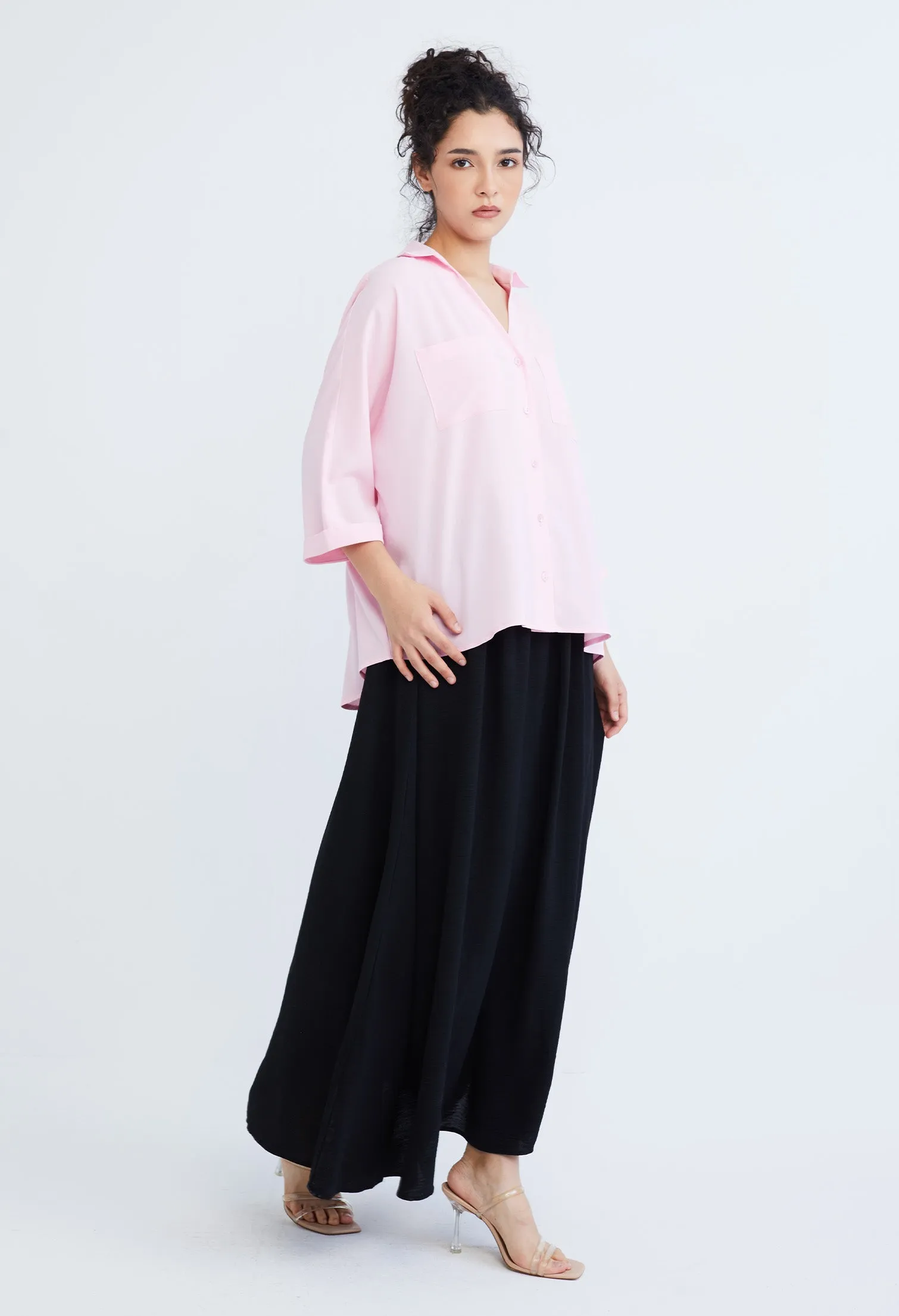 Casual Folded Cuff Sleeve Blouse