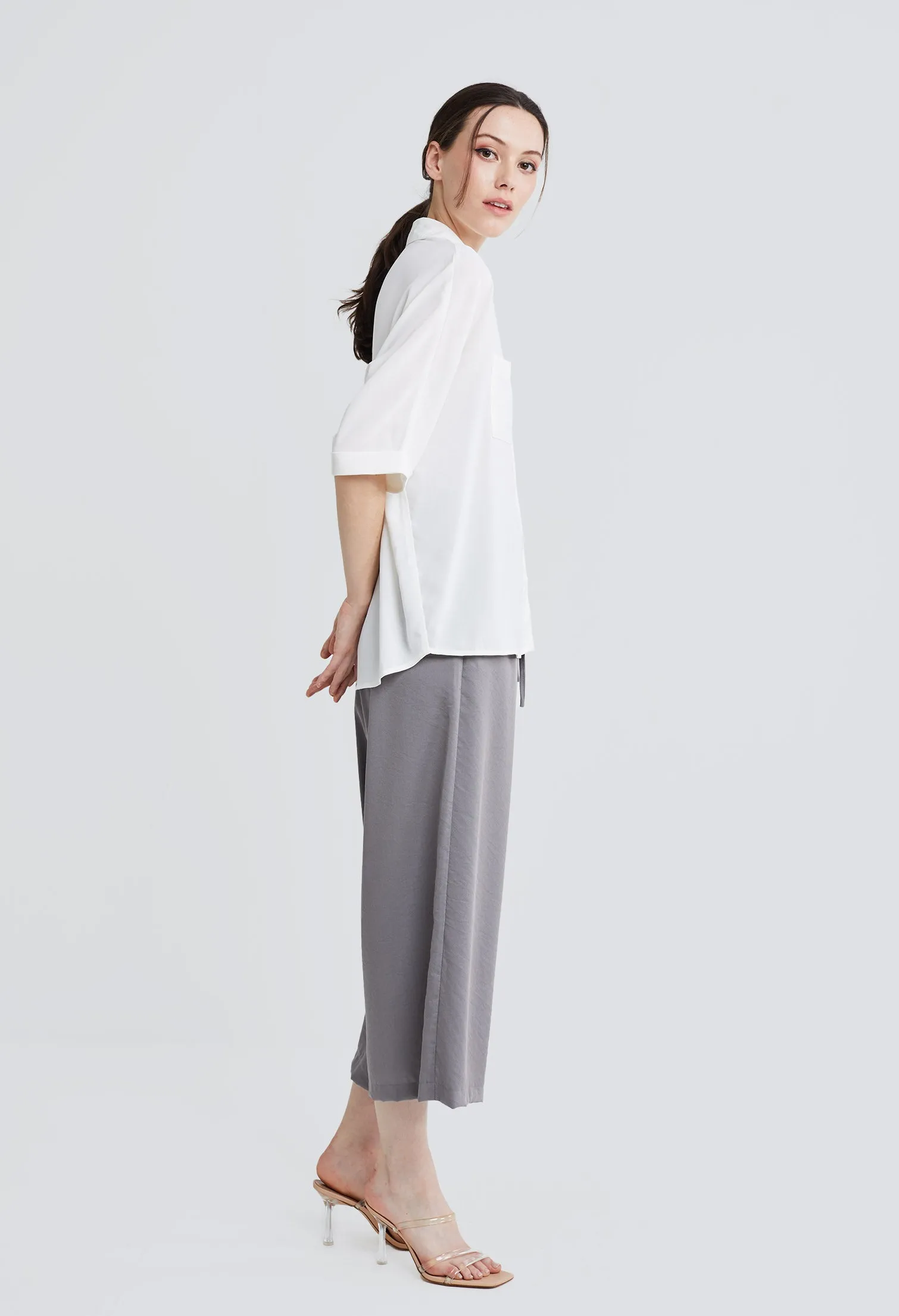 Casual Folded Cuff Sleeve Blouse
