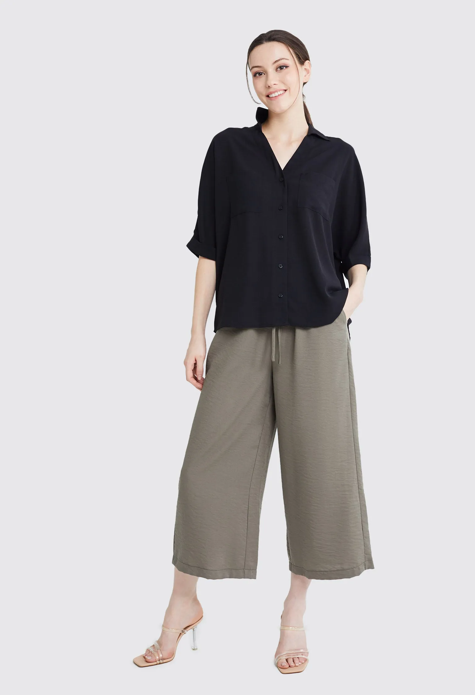 Casual Folded Cuff Sleeve Blouse
