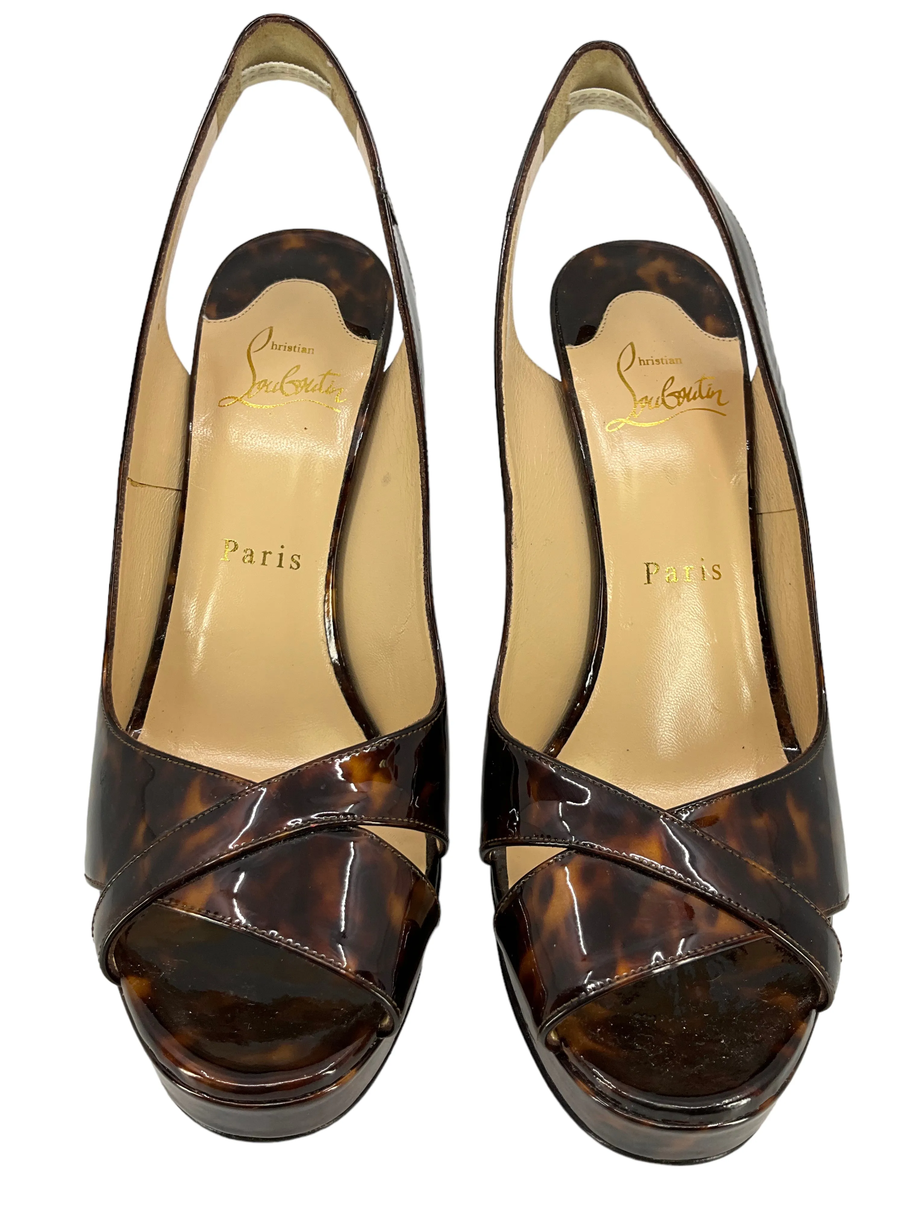 Christian Louboutin Marpoil Tortoise Patent Leather Sandals Size 9 NEW