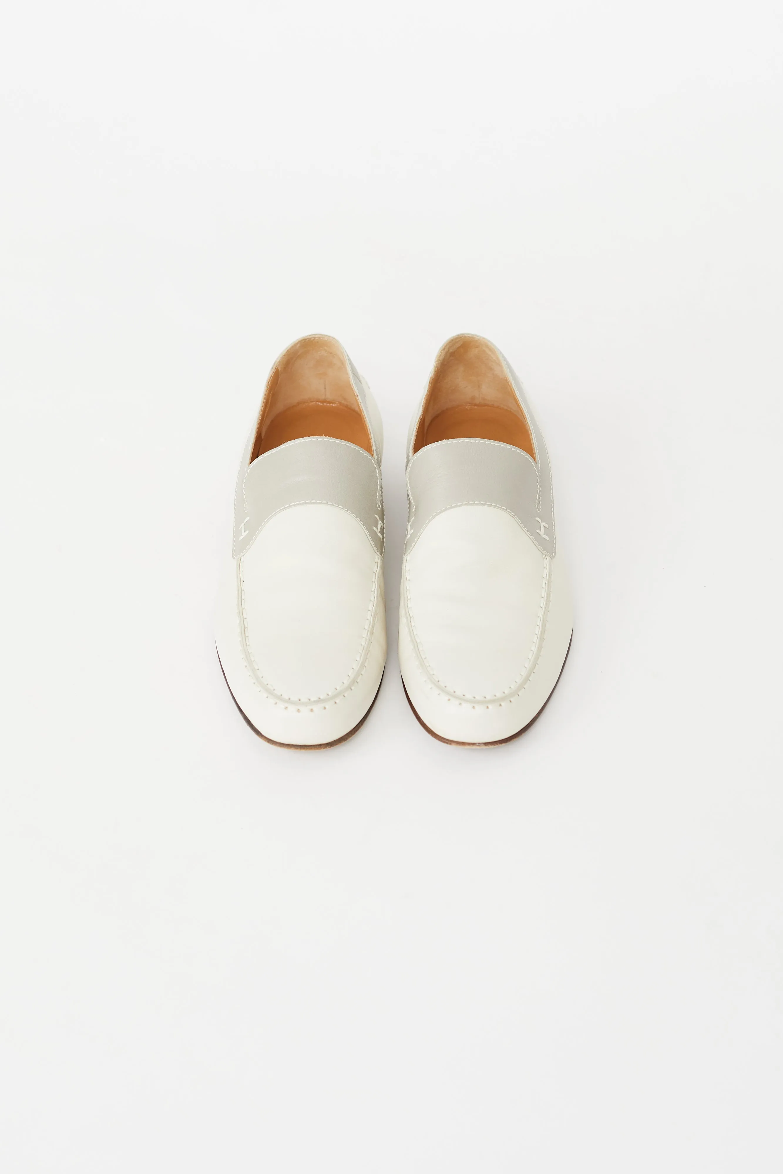 Cream & Grey Leather Tommy Loafer