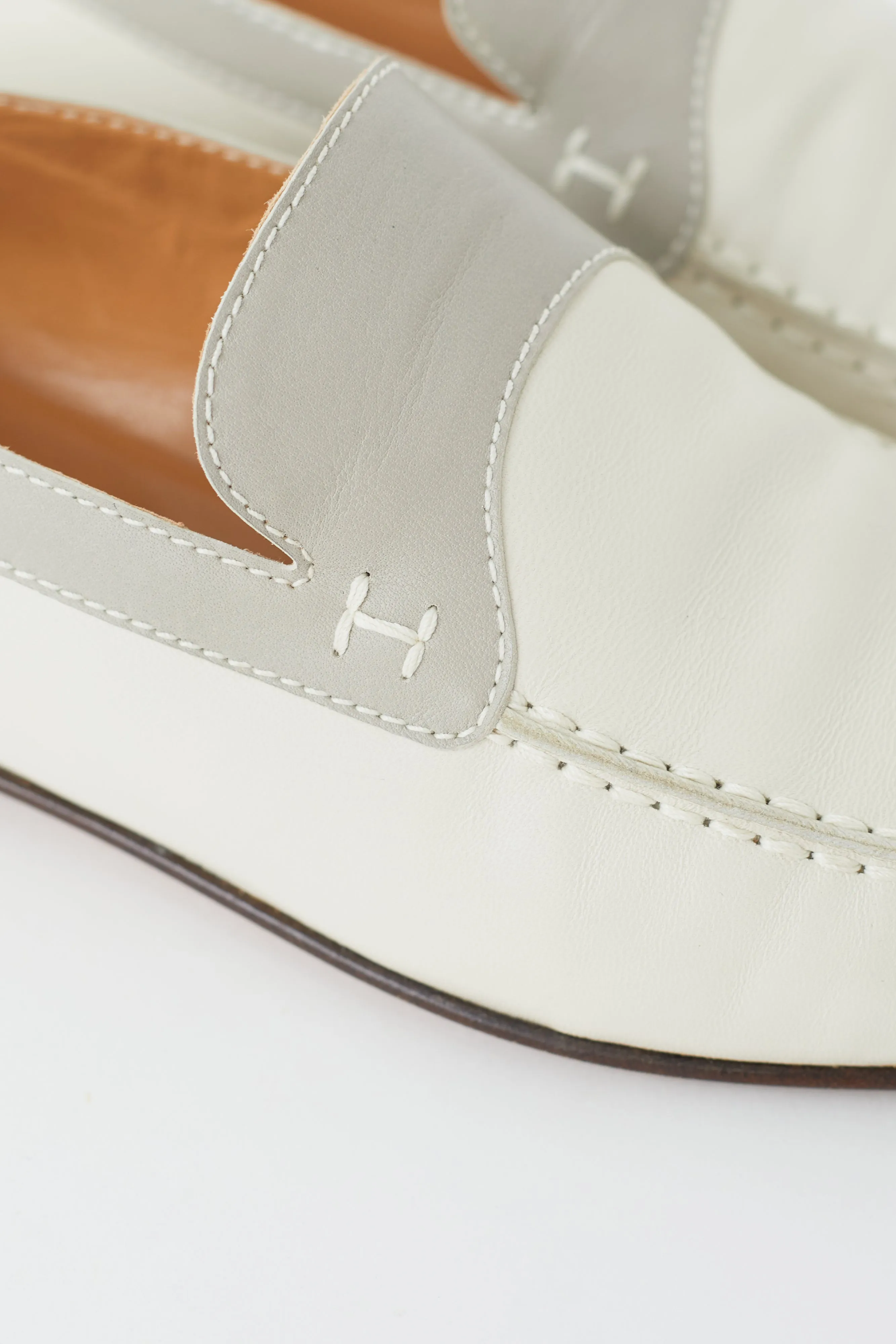 Cream & Grey Leather Tommy Loafer