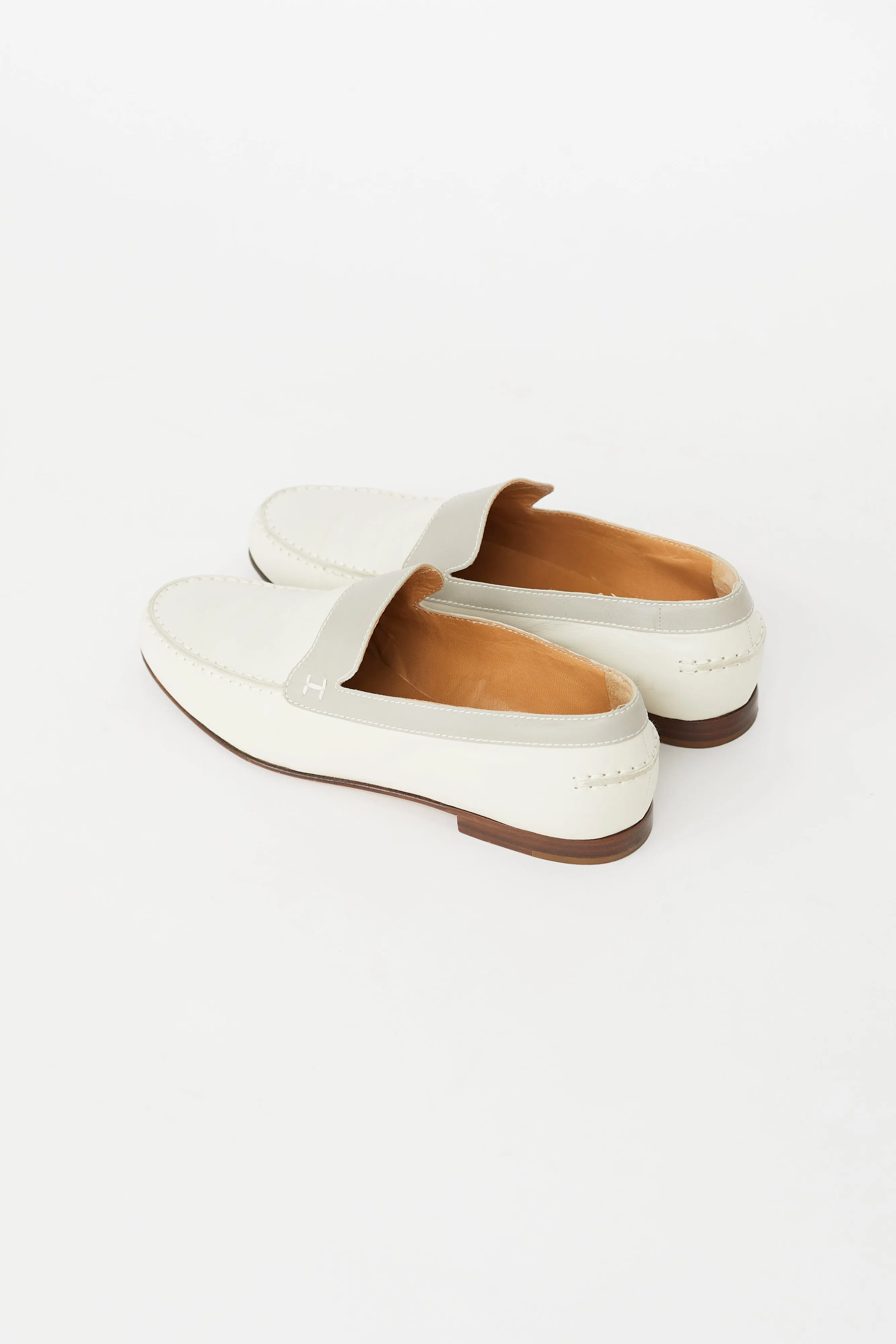 Cream & Grey Leather Tommy Loafer