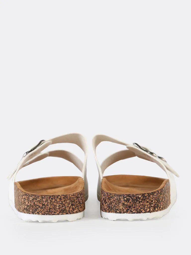 Double Buckle Cork Footbed Slide Sandal WHITE