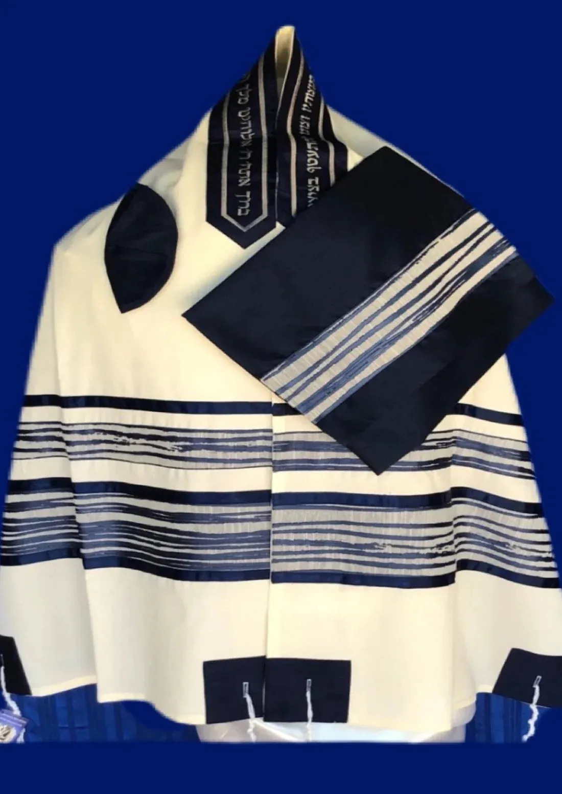 Elegant Blue Wave Cotton Tallit