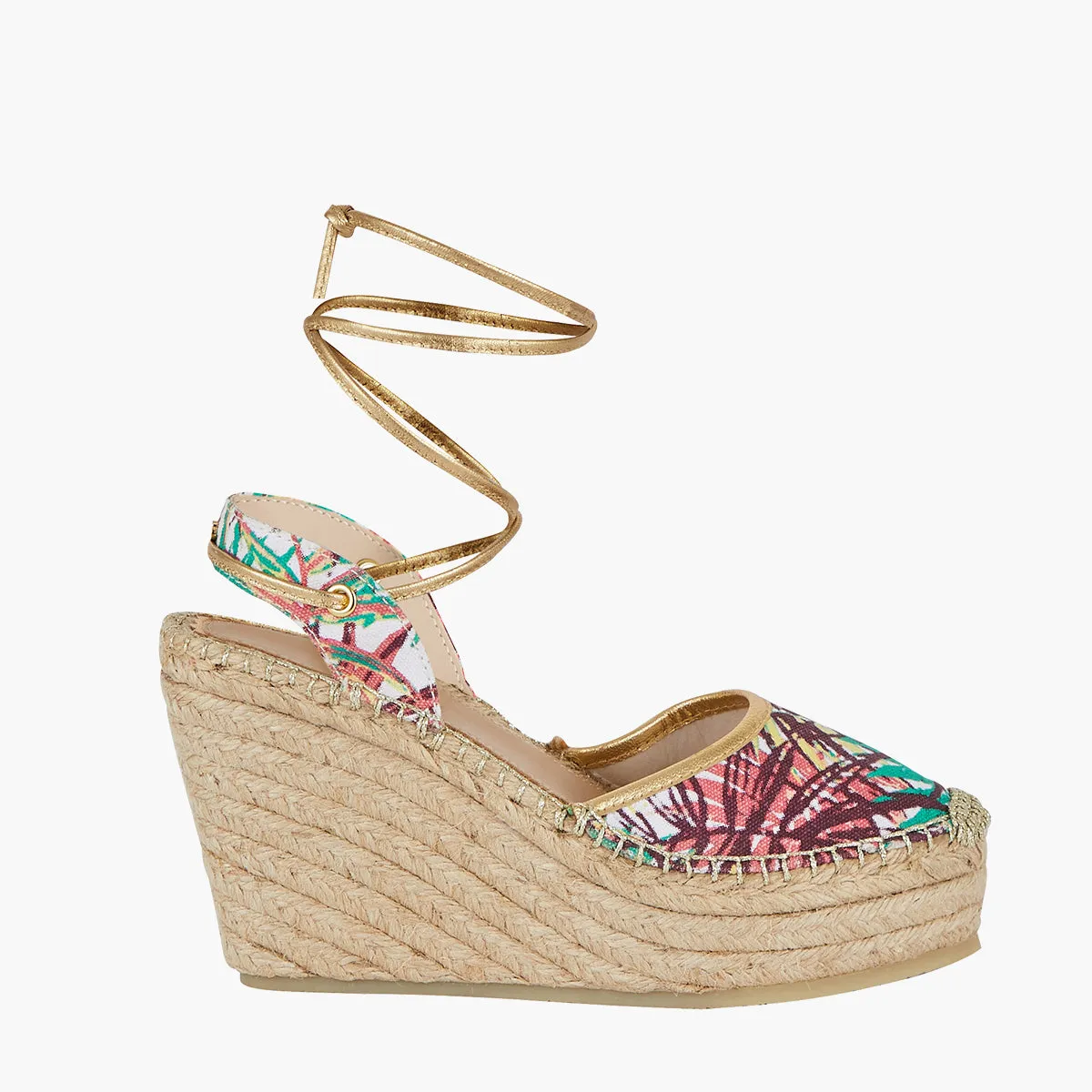 Espadrilles compensées tropicales Hibiscus