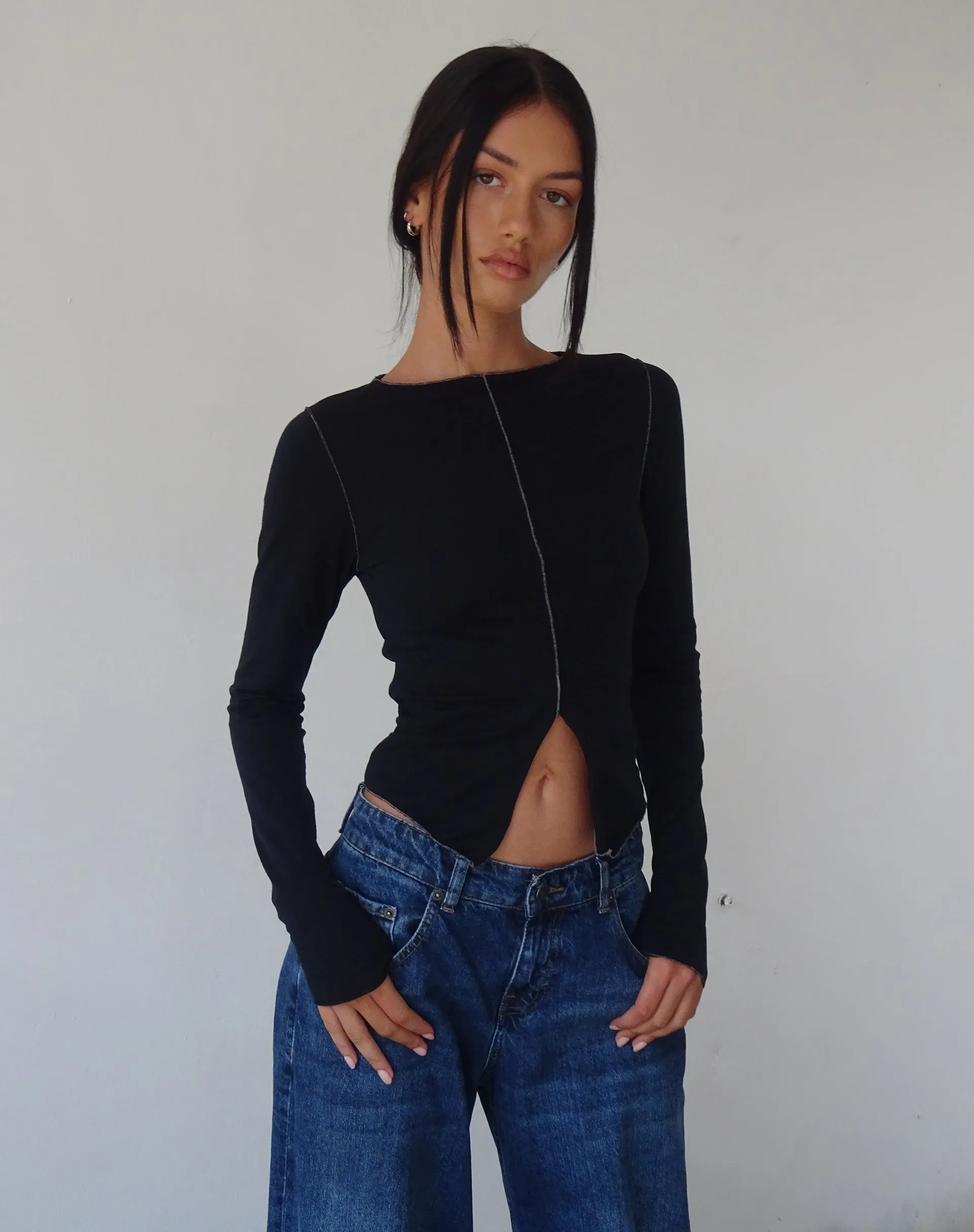 Fenrin Long Sleeve Butterfly Jersey Top in Black