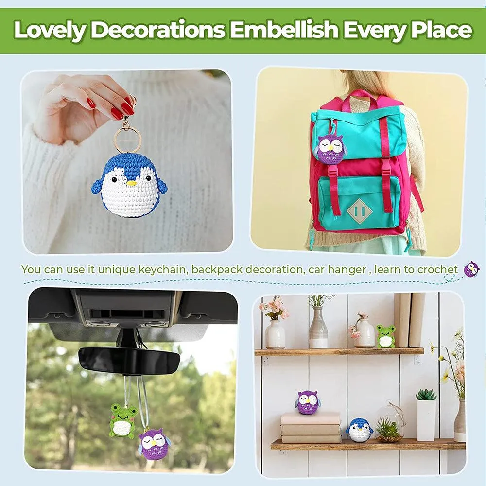 Hicrochet Kit For Beginners,  Multi Animals-Owl, Penguin, Frog, Knitting Kit For Adult Kids