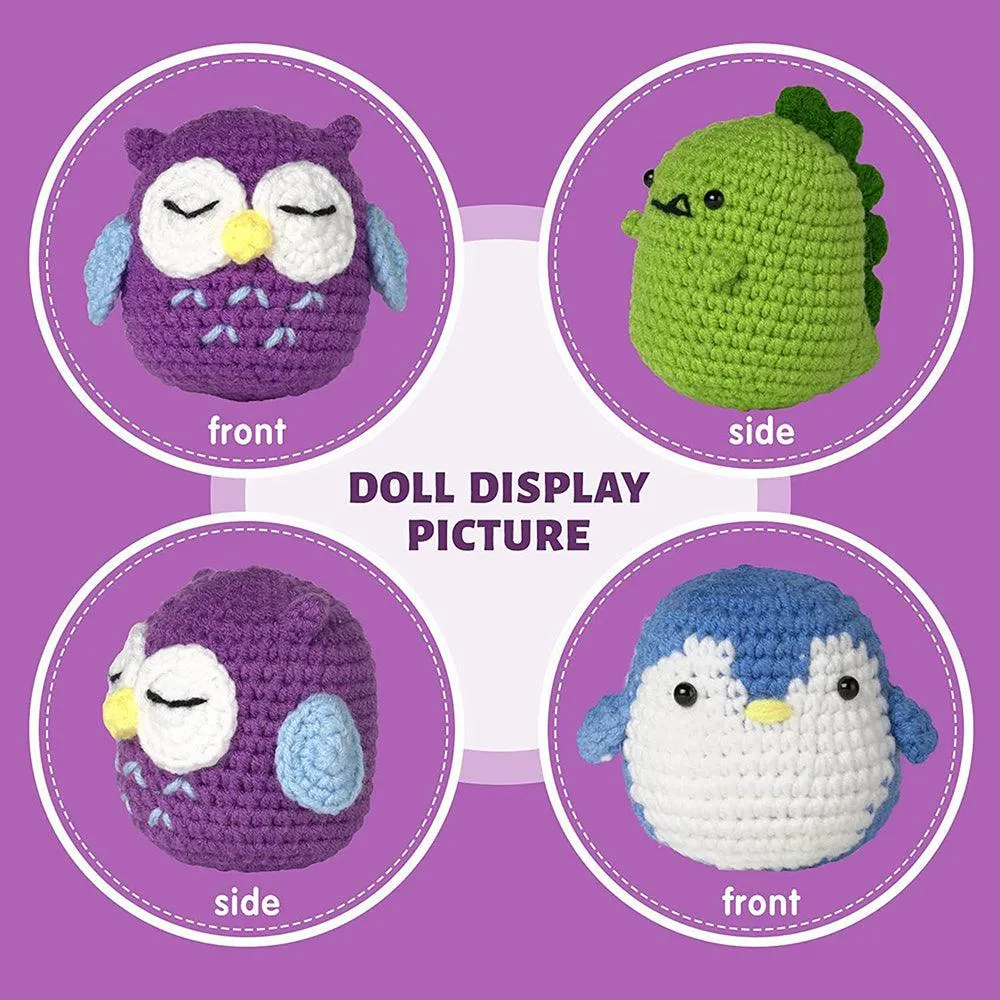 Hicrochet Kit For Beginners,  Multi Animals-Owl, Penguin, Frog, Knitting Kit For Adult Kids