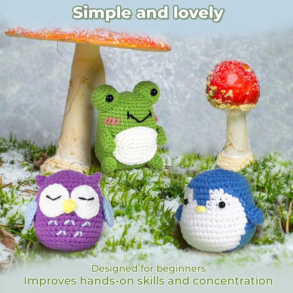 Hicrochet Kit For Beginners,  Multi Animals-Owl, Penguin, Frog, Knitting Kit For Adult Kids