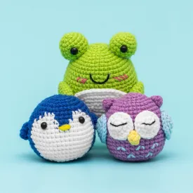 Hicrochet Kit For Beginners,  Multi Animals-Owl, Penguin, Frog, Knitting Kit For Adult Kids