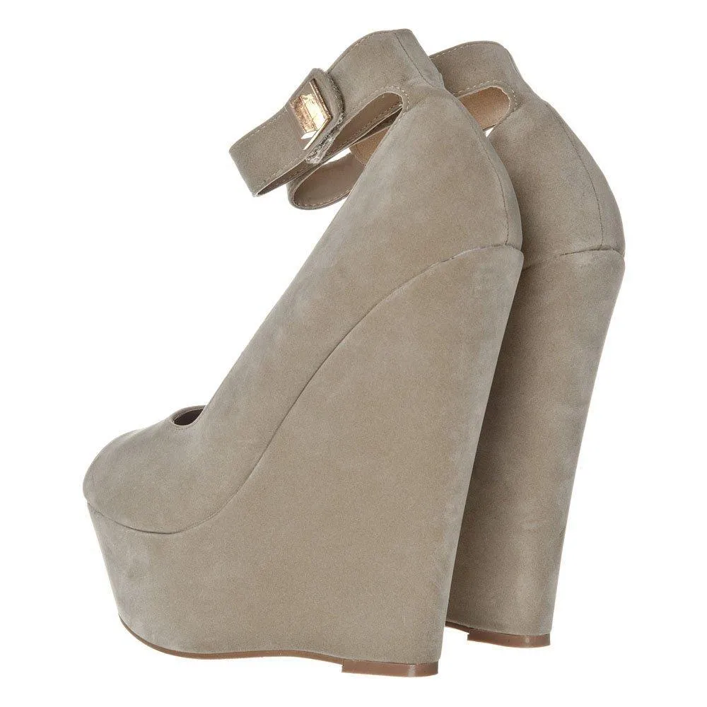 Joey Peep Toe Platform Wedge High Heeled Ankle Strap Court Shoe