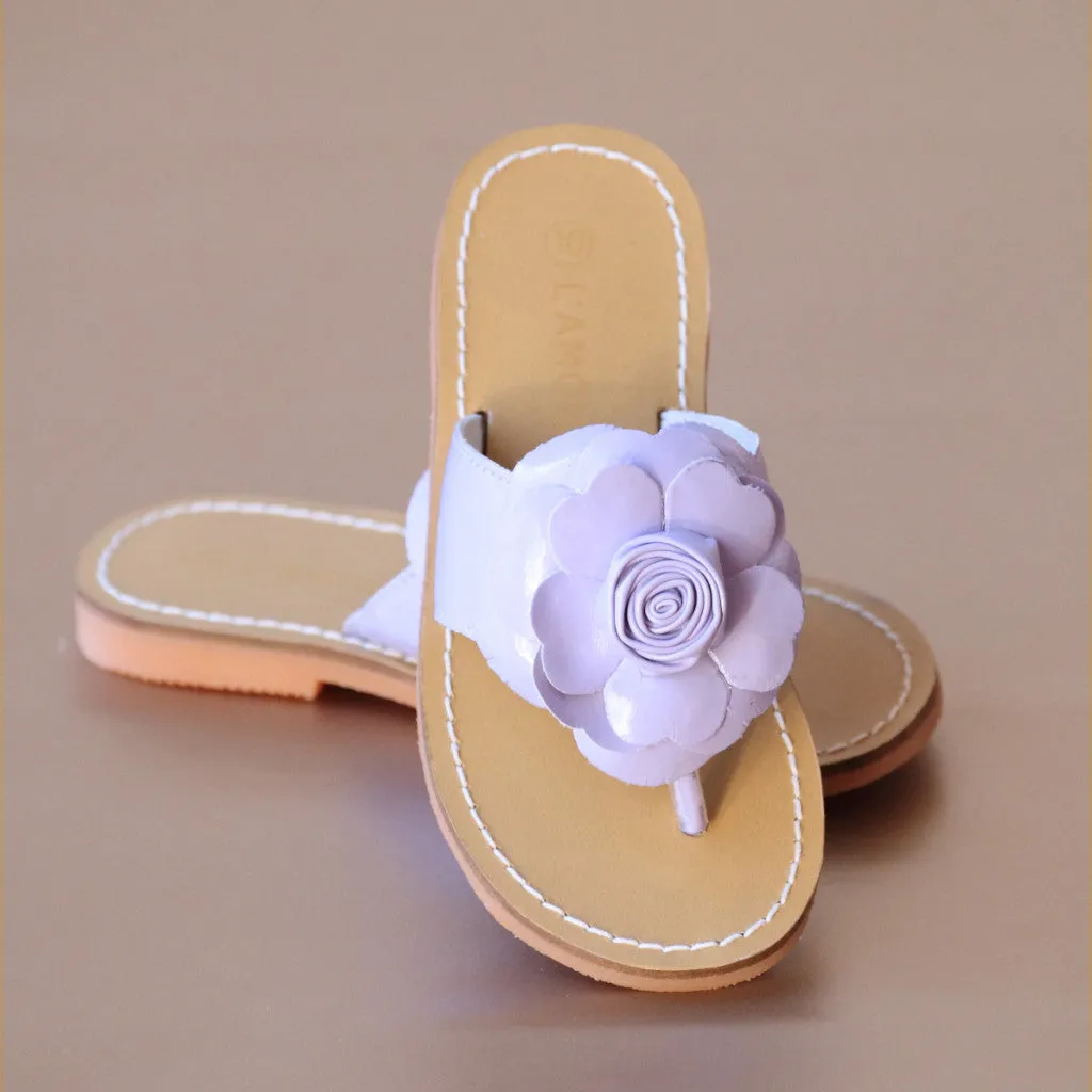 L'Amour Girls Patent Rosebud Flower Thong Sandal
