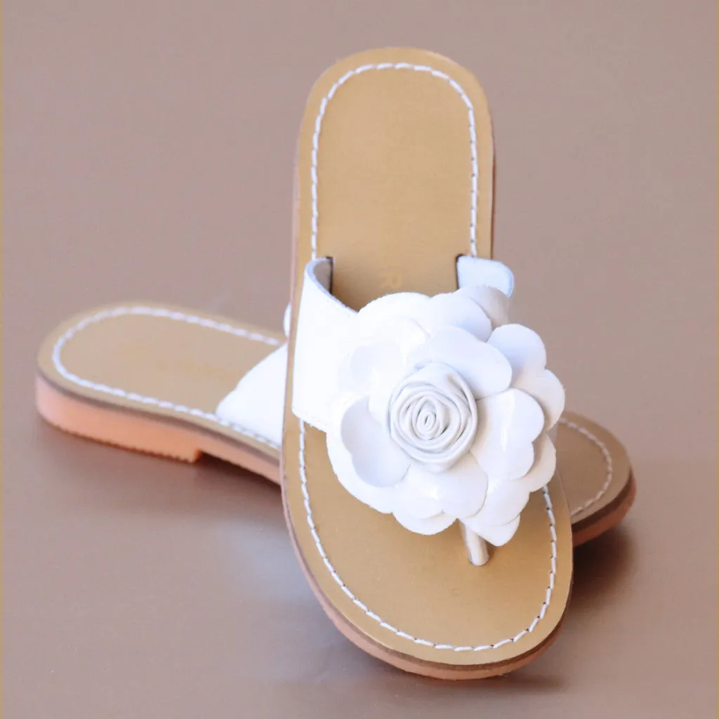 L'Amour Girls Patent Rosebud Flower Thong Sandal