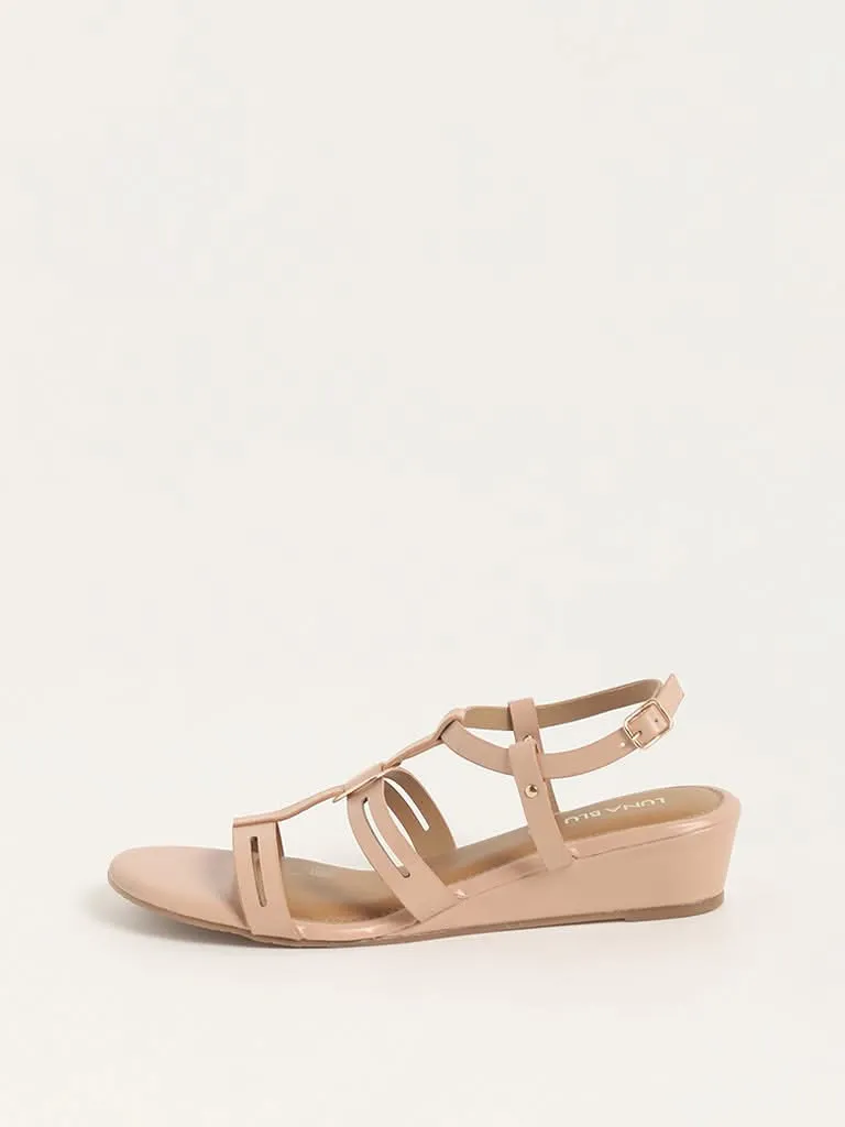 LUNA BLU Light Brown Multi-Strap Wedge Heel Sandals