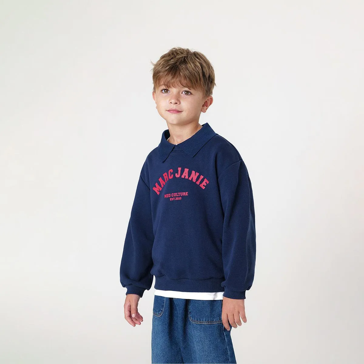 MARC & JANIE Girls Color Block Letter Lapel Sweatshirt 231929