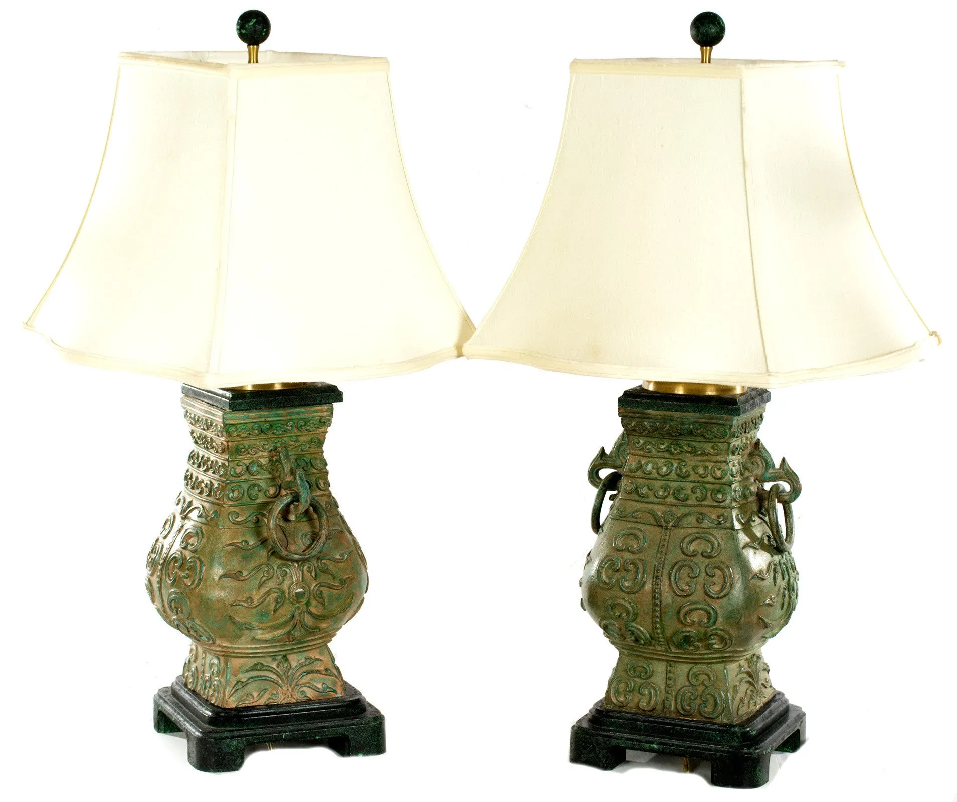 Pair of Table Lamps in the Shape of Chinese Temple Urns