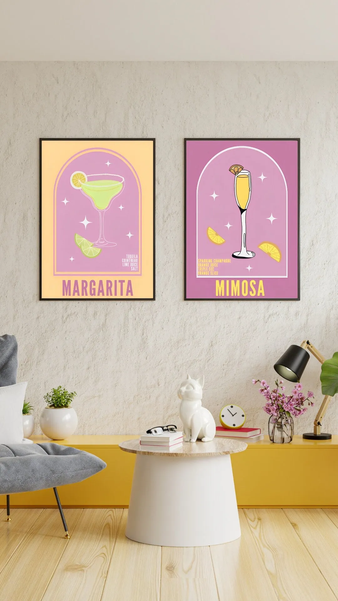 Preppy Cocktail Prints Set Of 4 PRINTABLE ART, Bar Cart Art, Colorful Cocktail Prints With Recipes, Retro Cocktail Posters, Preppy Wall Art