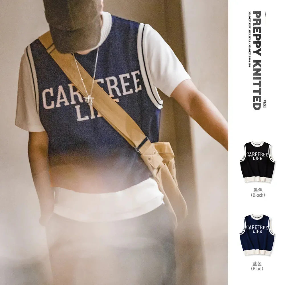 Preppy Knitted Vest for Male Ivy Style Clothing - Sleeveless Tops
