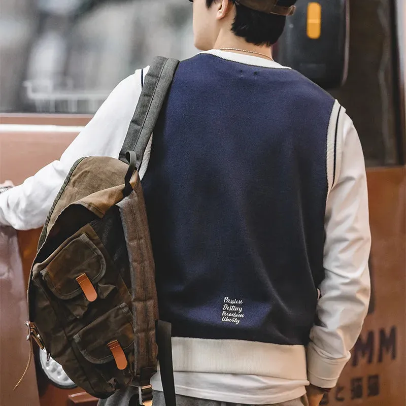 Preppy Knitted Vest for Male Ivy Style Clothing - Sleeveless Tops