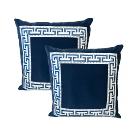 Schumacher Velvet Pillow Pair with Margo Fret Trim