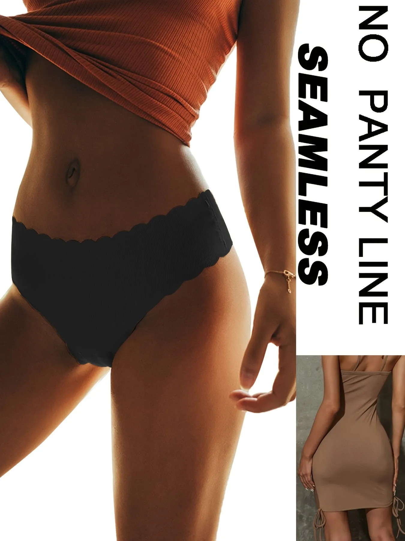 Seamless Solid Scallop Thongs Comfortable Low Waist Intimates for Women