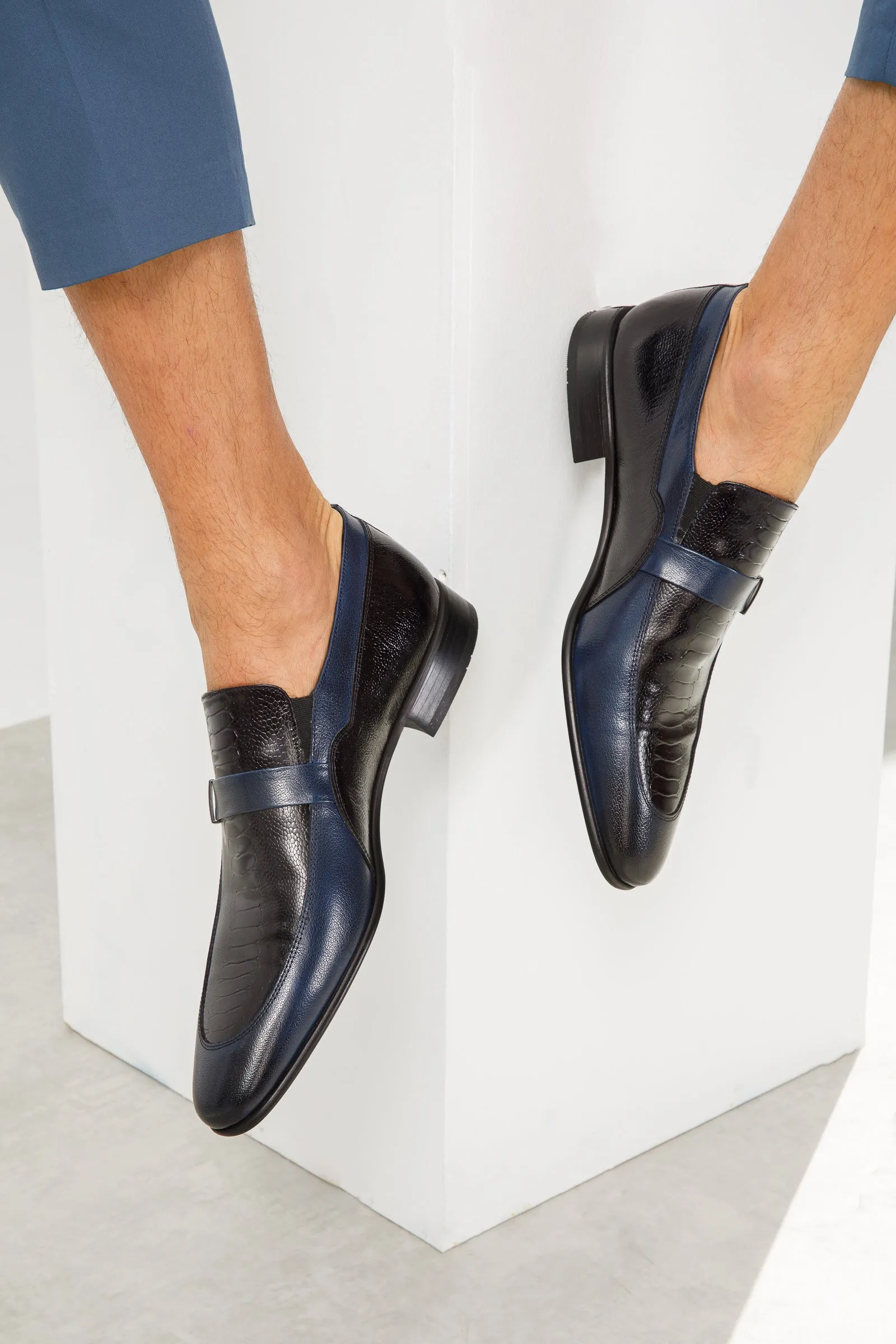 The Kazablanka Navy Leather Bit Loafer Men  Shoe