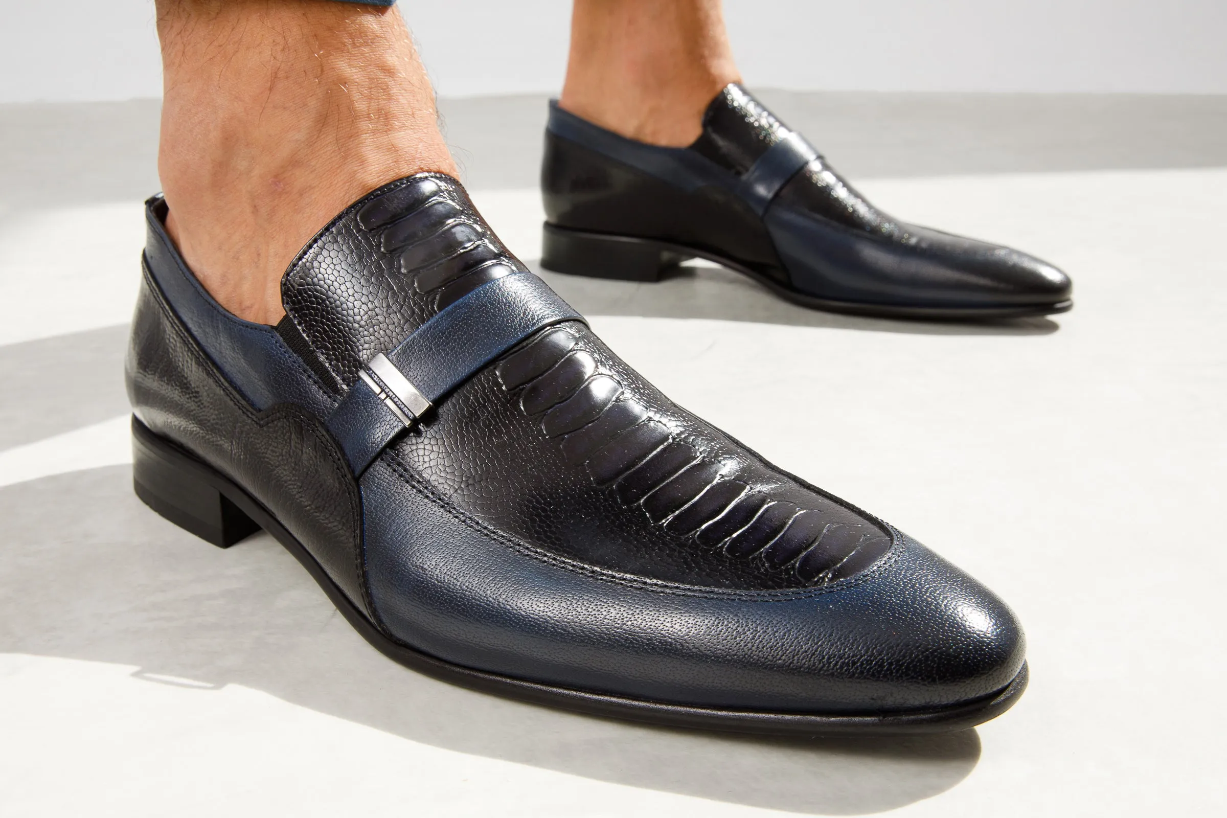 The Kazablanka Navy Leather Bit Loafer Men  Shoe