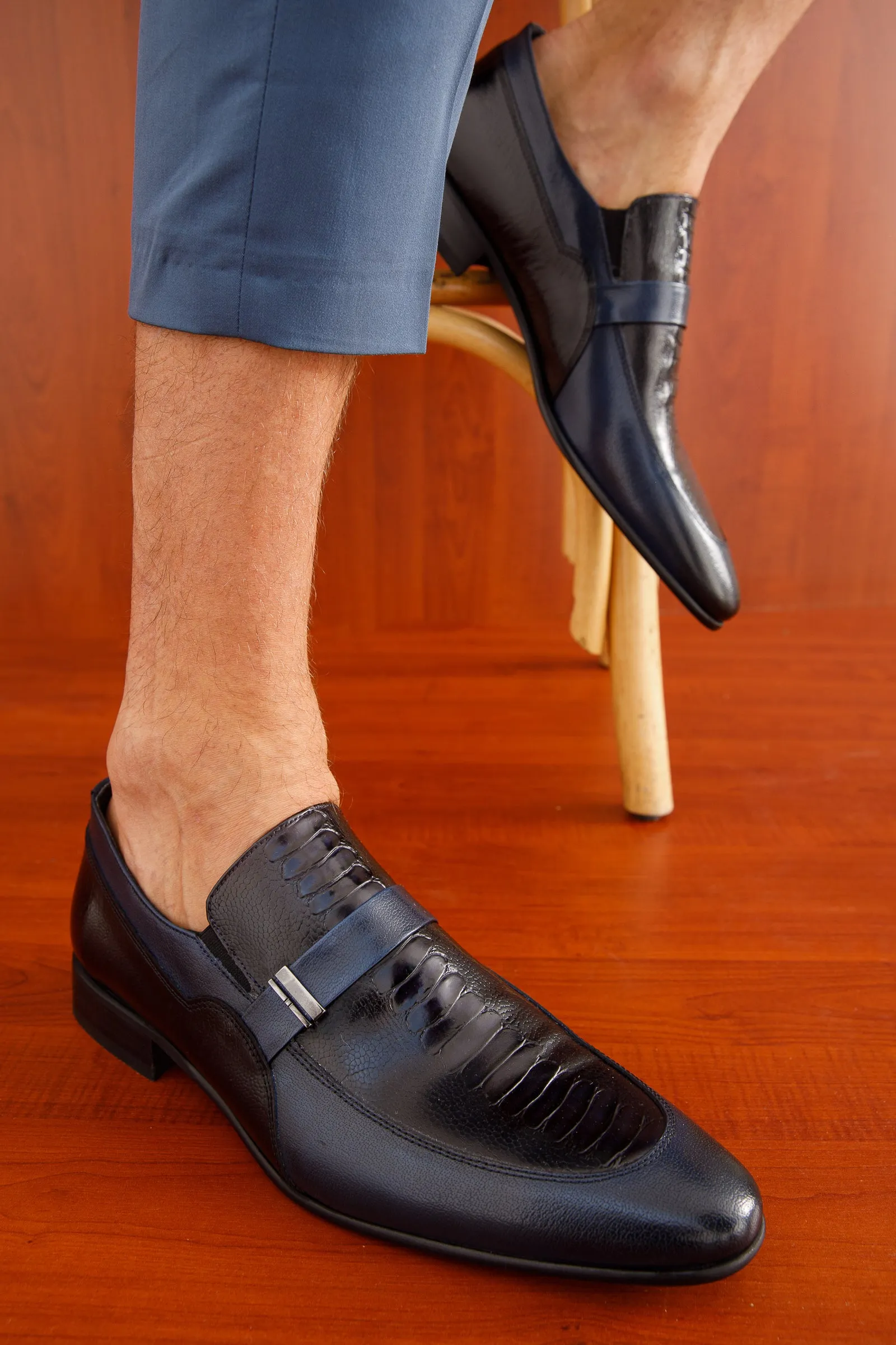 The Kazablanka Navy Leather Bit Loafer Men  Shoe
