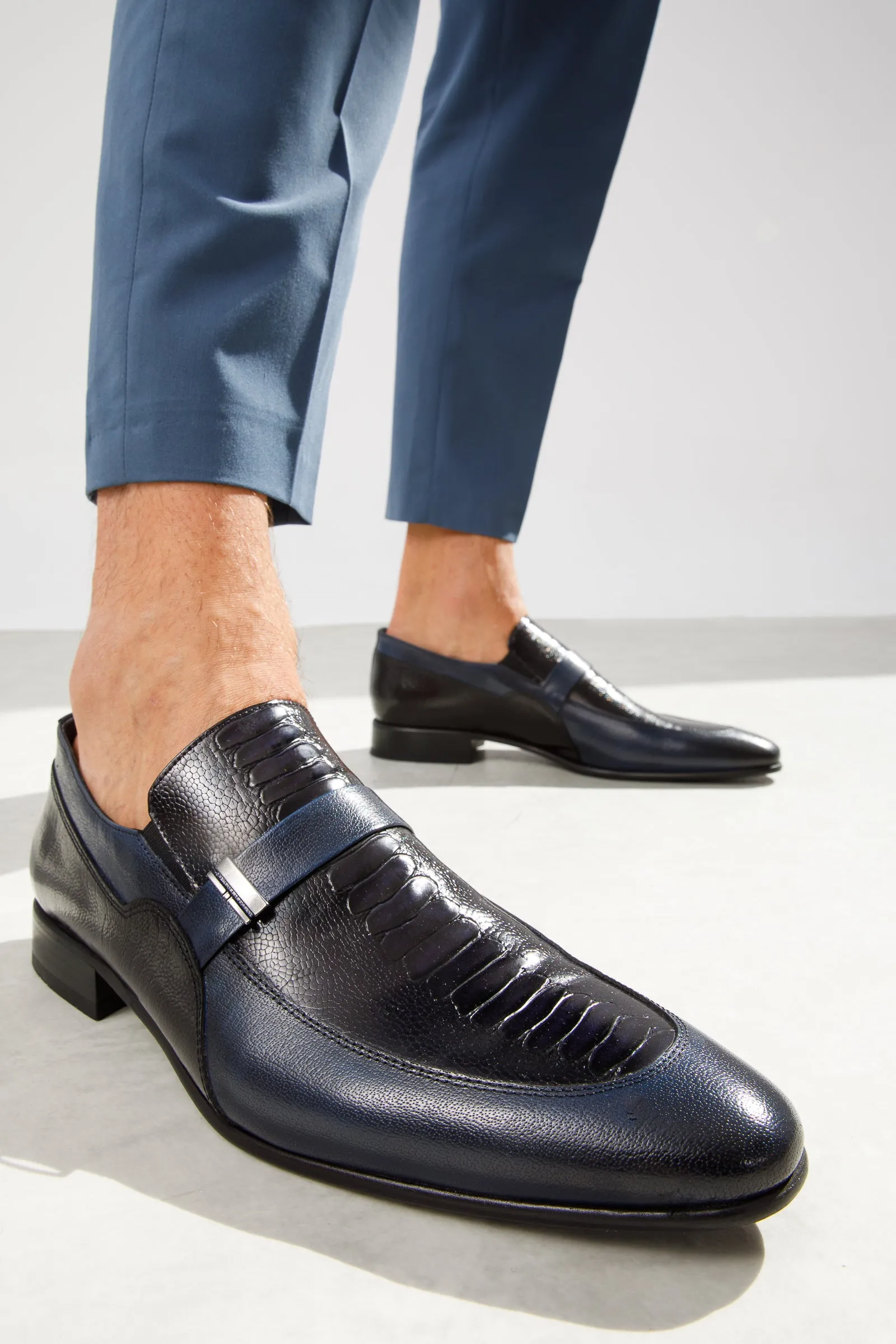 The Kazablanka Navy Leather Bit Loafer Men  Shoe