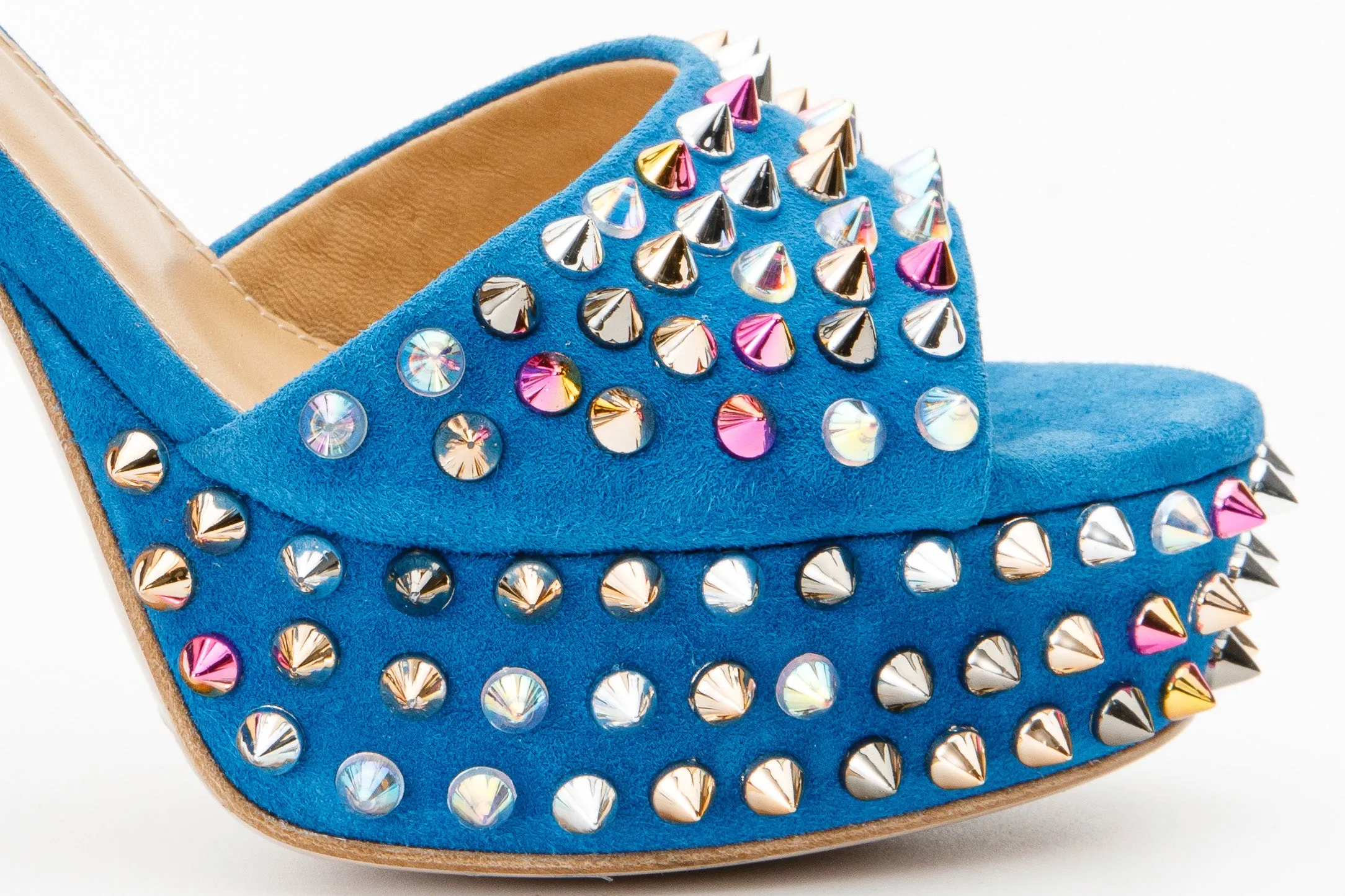 The Tampico Blue Suede Leather Spike Platform Heel Women Sandal