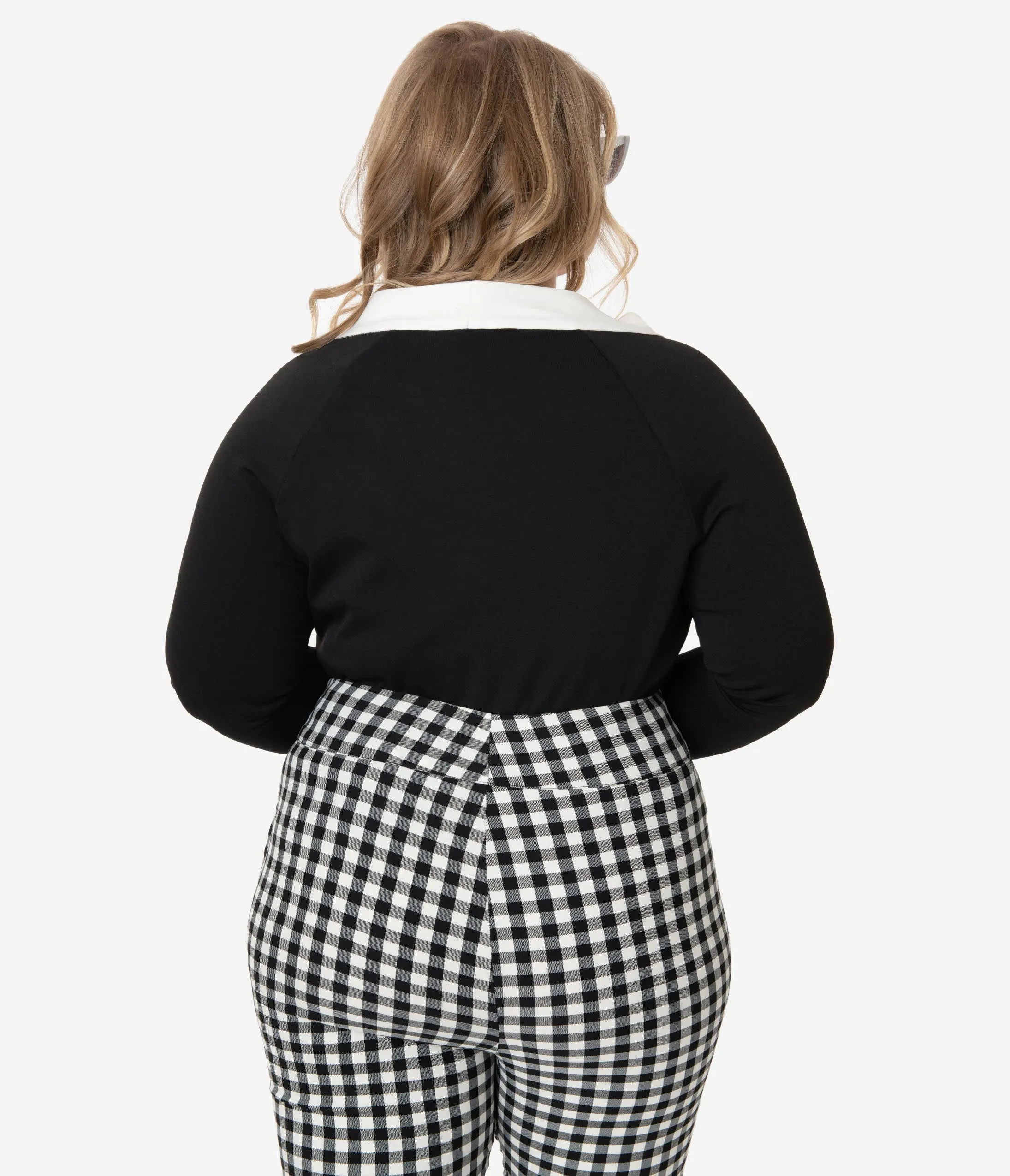 Unique Vintage Plus Size 1950s Black & White Bow Tie Charlotte Top