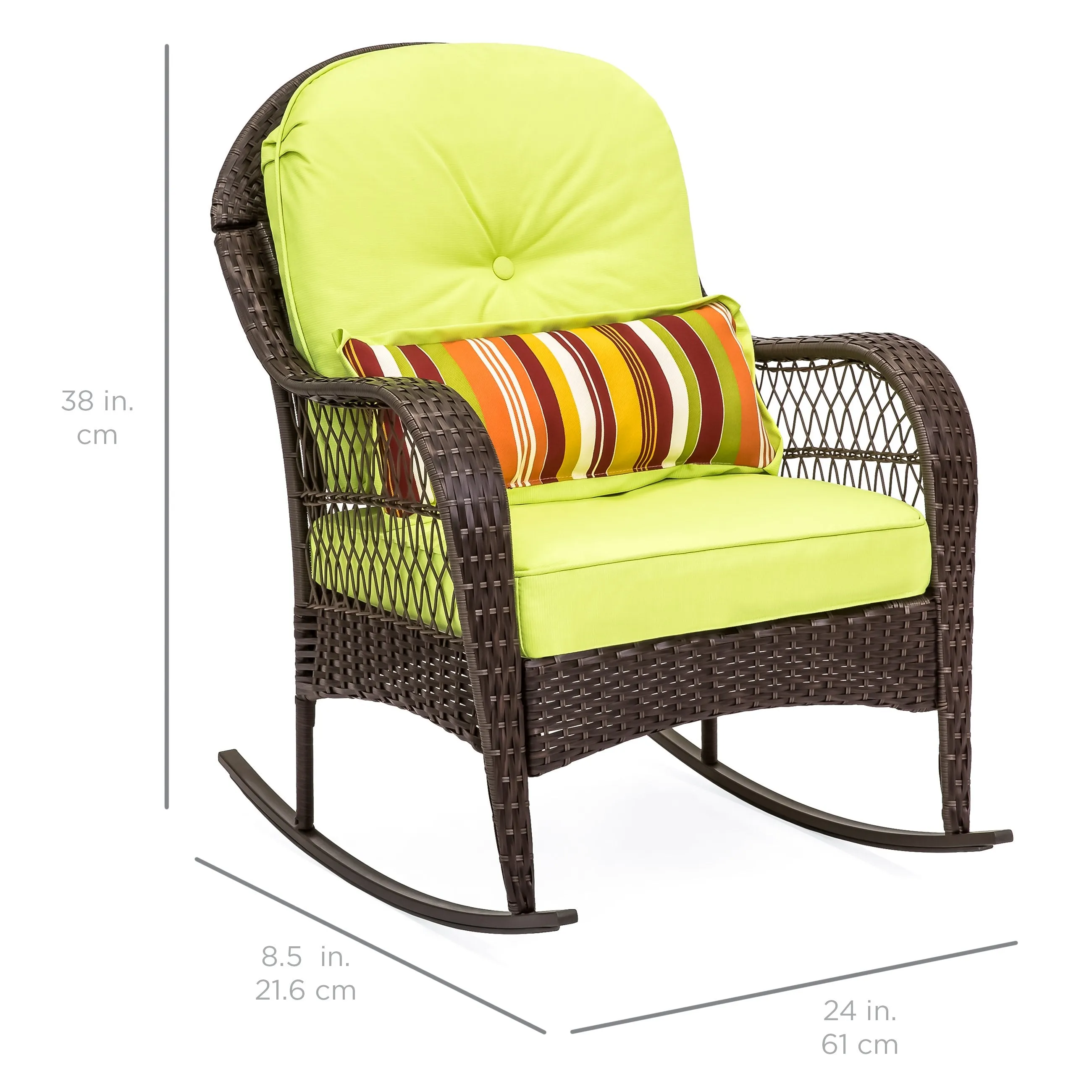 Wicker Rocking Chair w/ Steel Frame, Decorative Pillow, Cushions