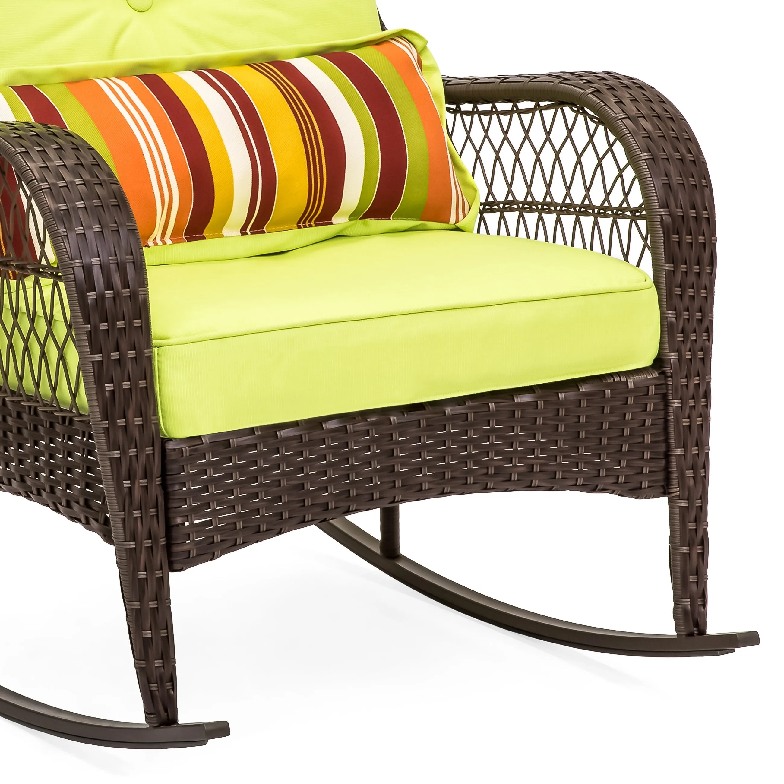 Wicker Rocking Chair w/ Steel Frame, Decorative Pillow, Cushions