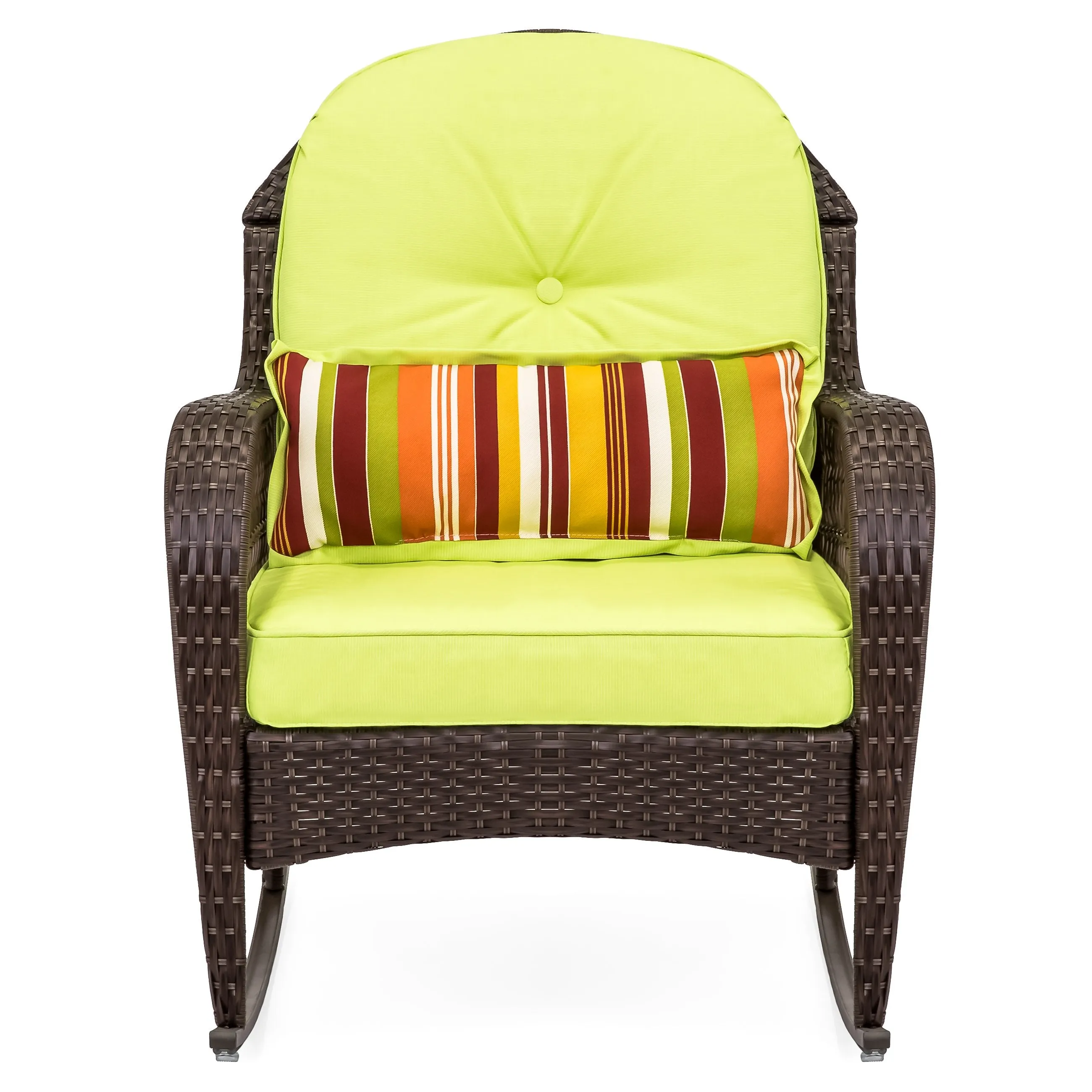 Wicker Rocking Chair w/ Steel Frame, Decorative Pillow, Cushions